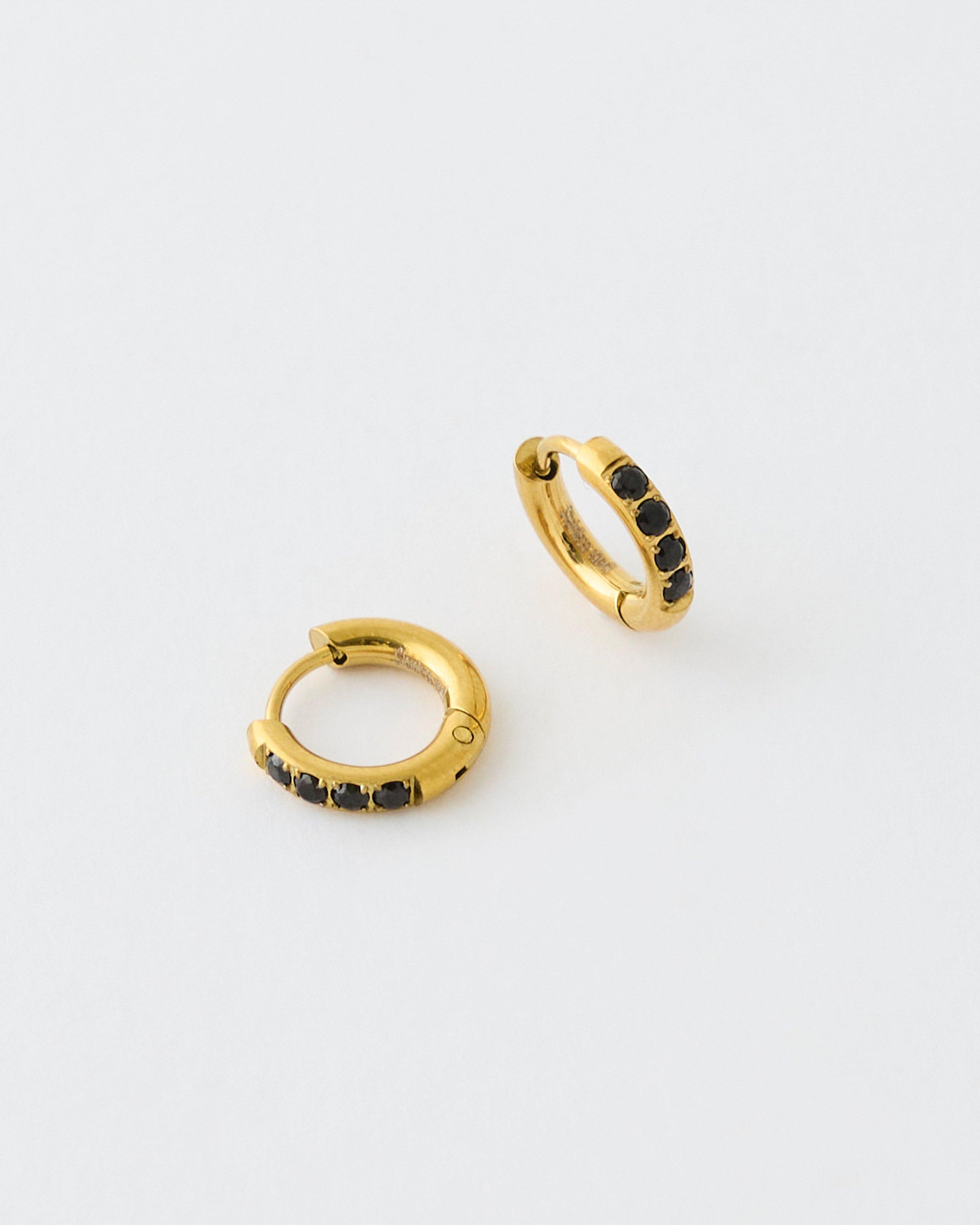 Stainless Steel Stone Huggie Earrings -  Black