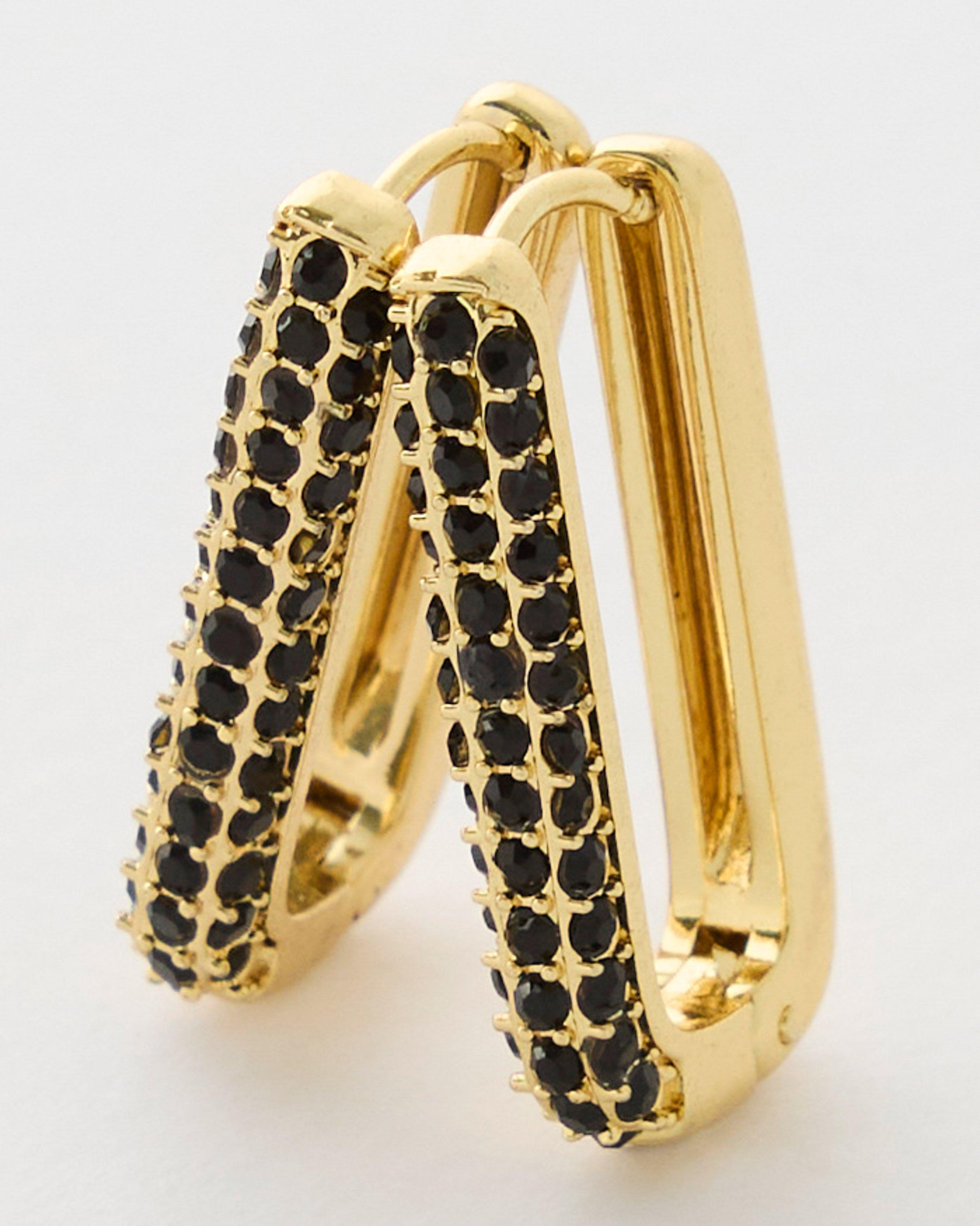  Stainless Steel Rectangular Stone Huggie Earrings -  Black