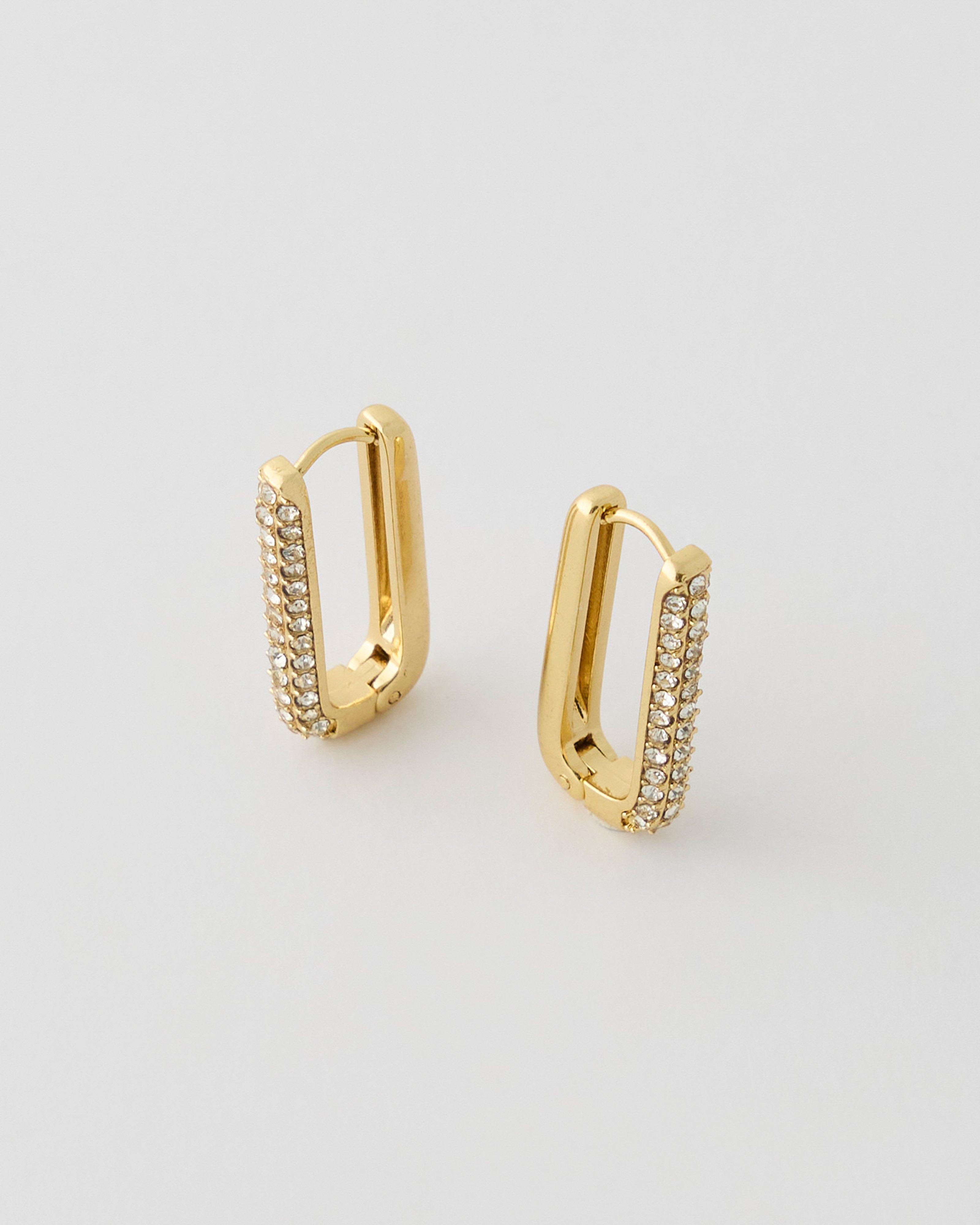  Stainless Steel Rectangular Stone Huggie Earrings -  Gold