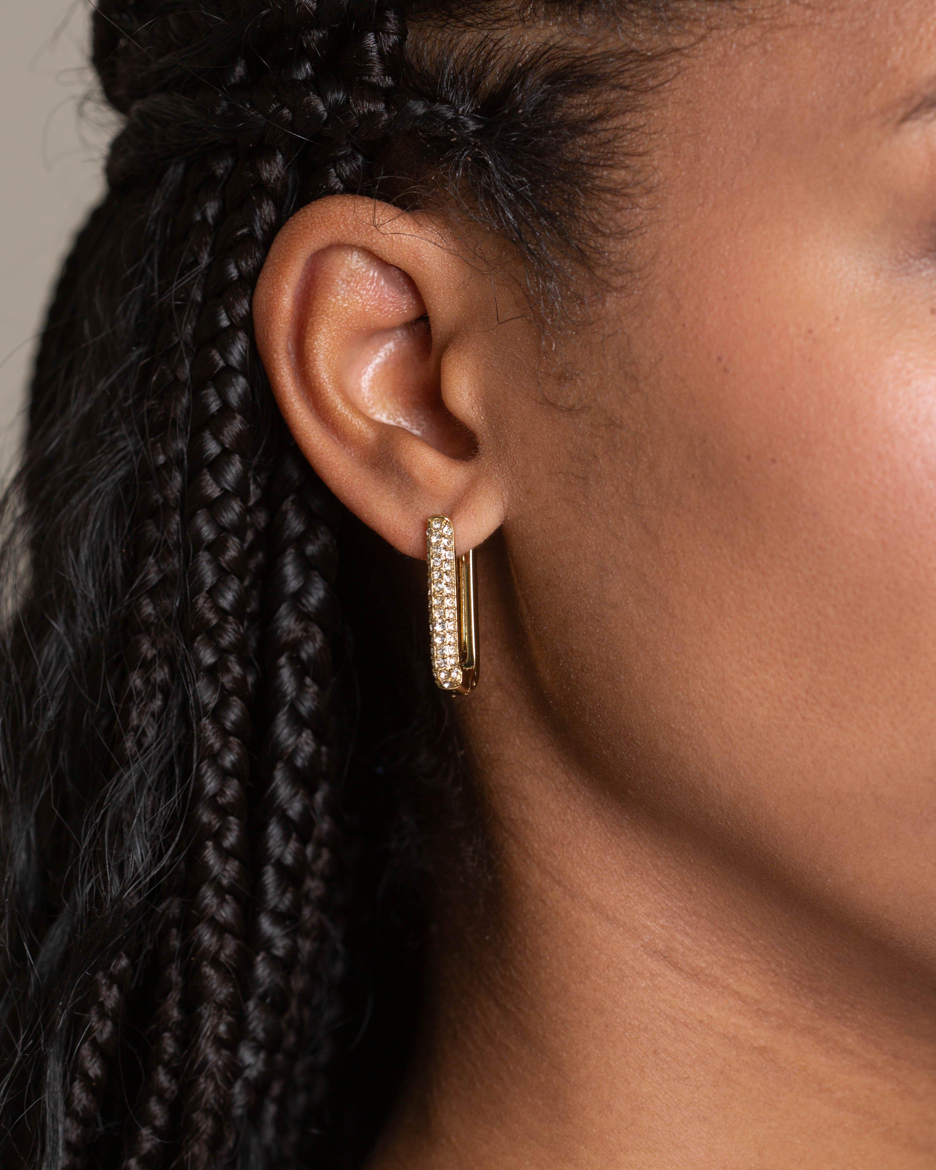  Stainless Steel Rectangular Stone Huggie Earrings -  Gold