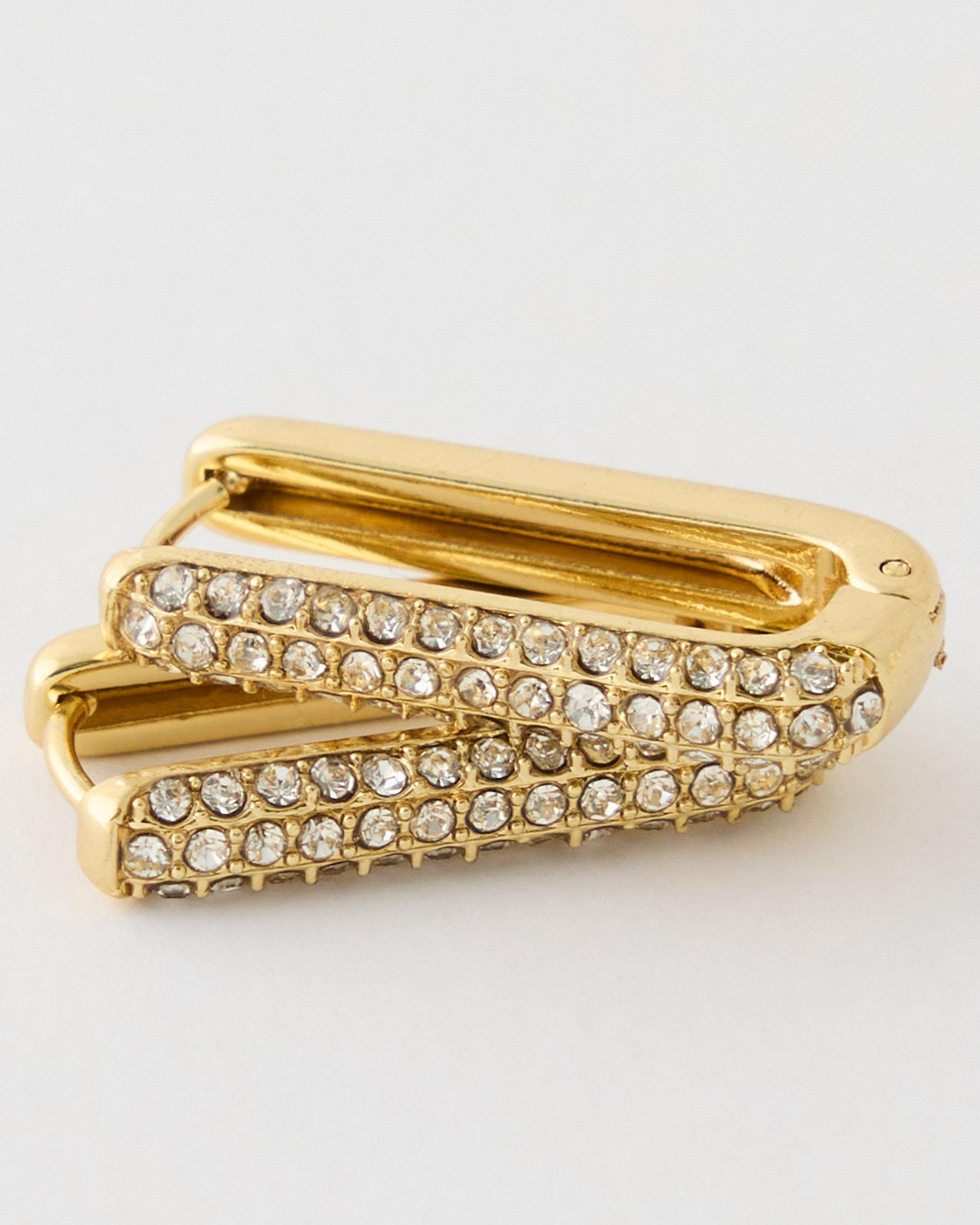  Stainless Steel Rectangular Stone Huggie Earrings -  Gold