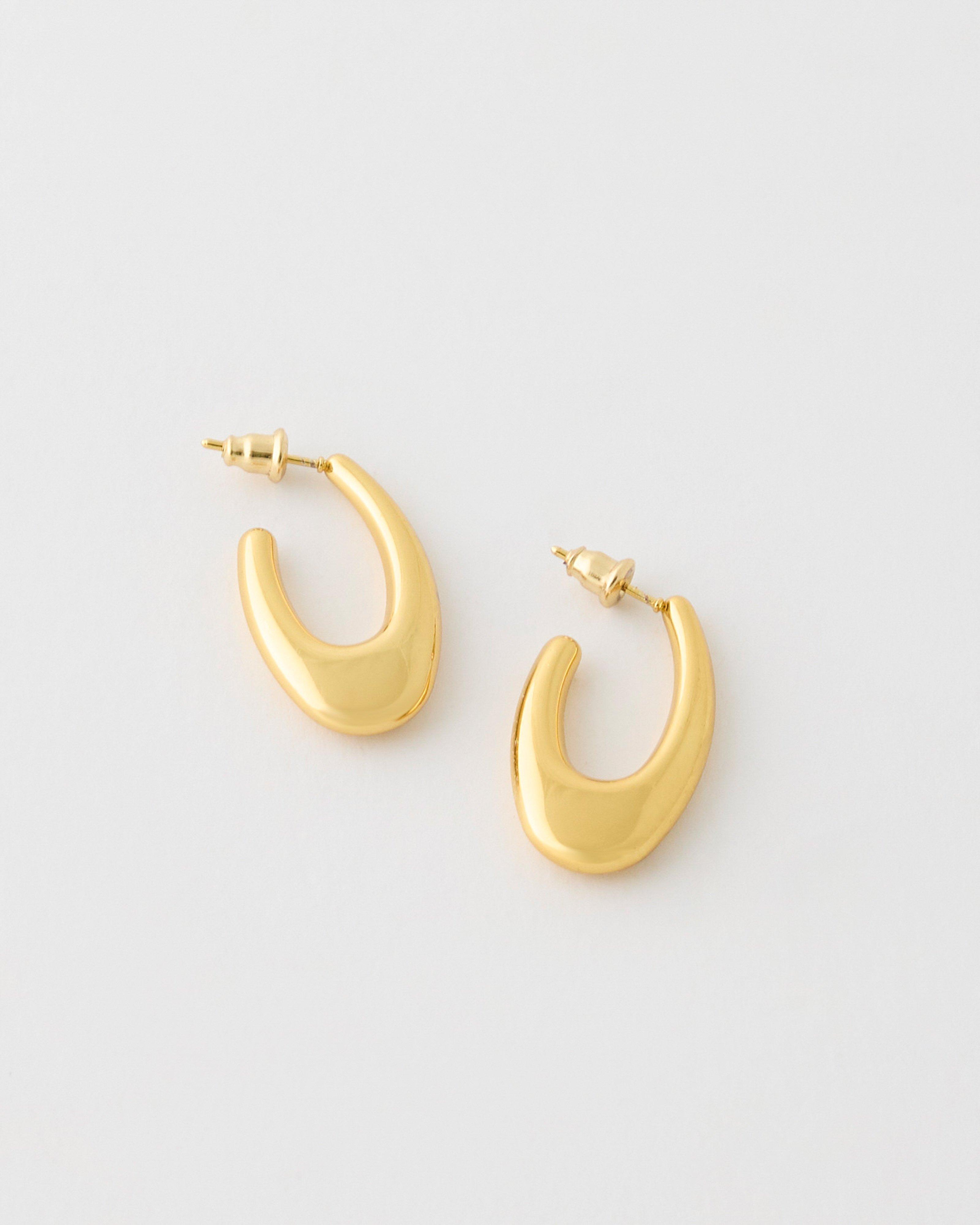 Stainless Steel J-Shape Basic Hoop Earrings -  Gold