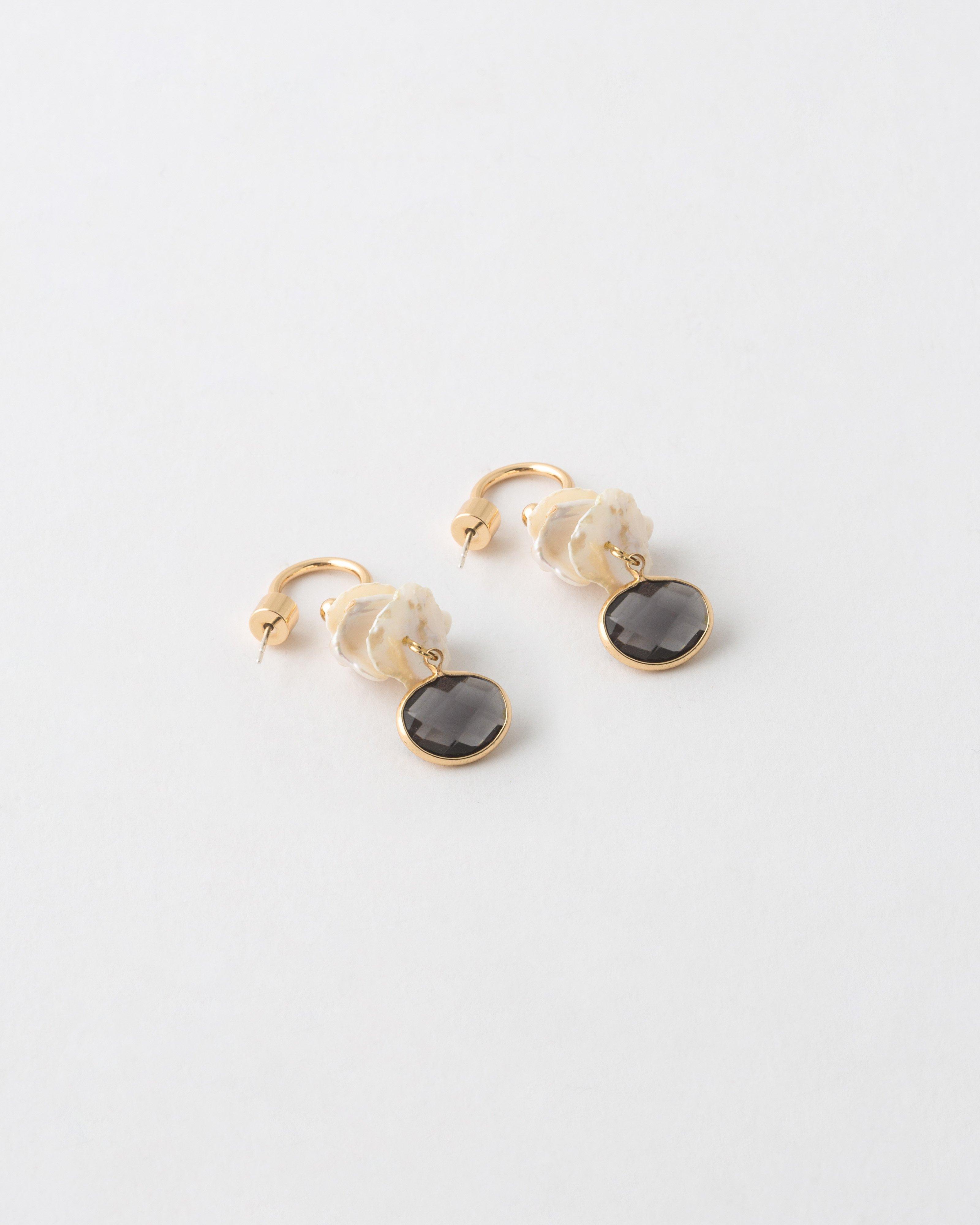Freshwater Stacked Pearl & Glass Drop Earringsc -  Charcoal