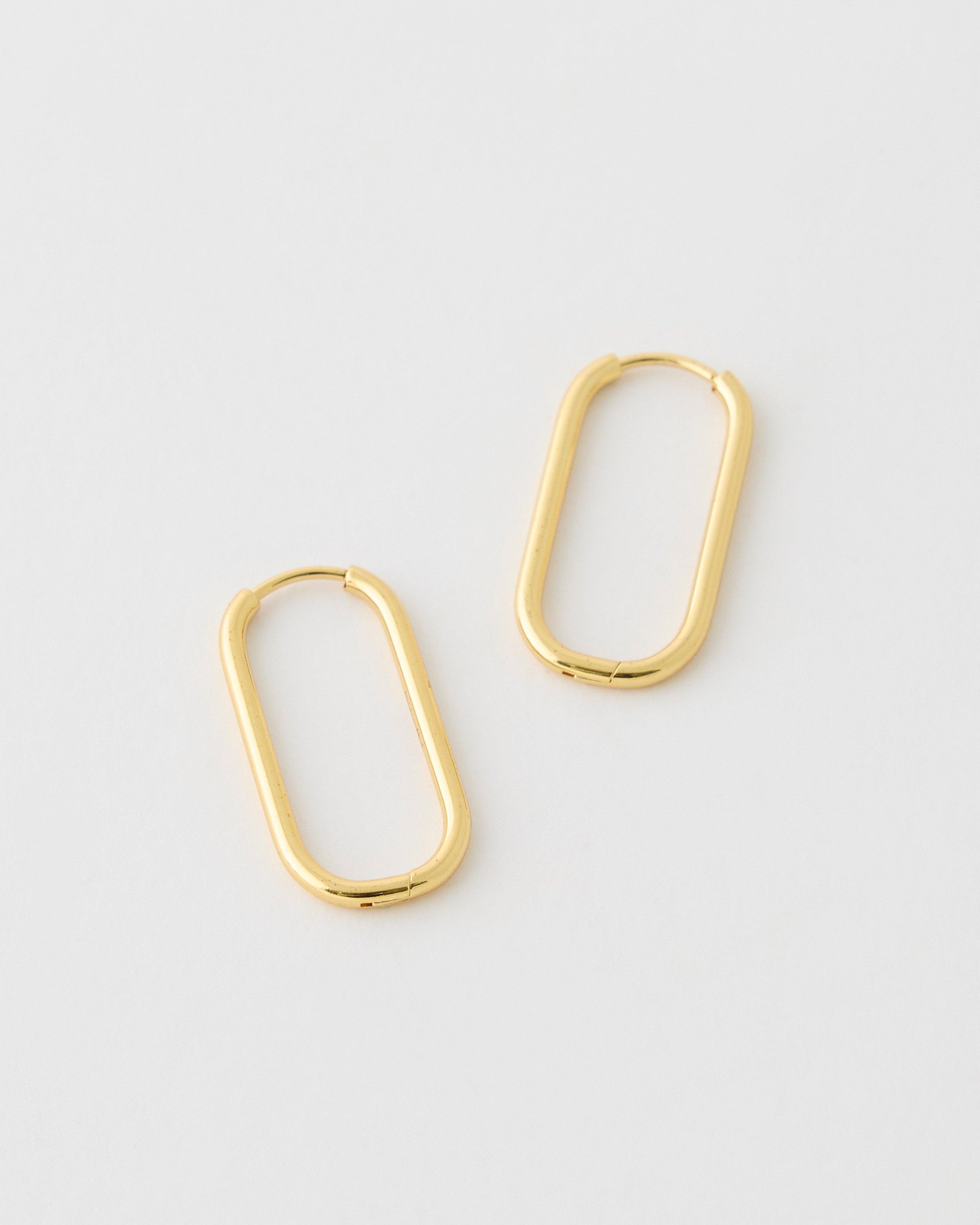 Stainless Steel Oval Long Round Earrings -  Gold