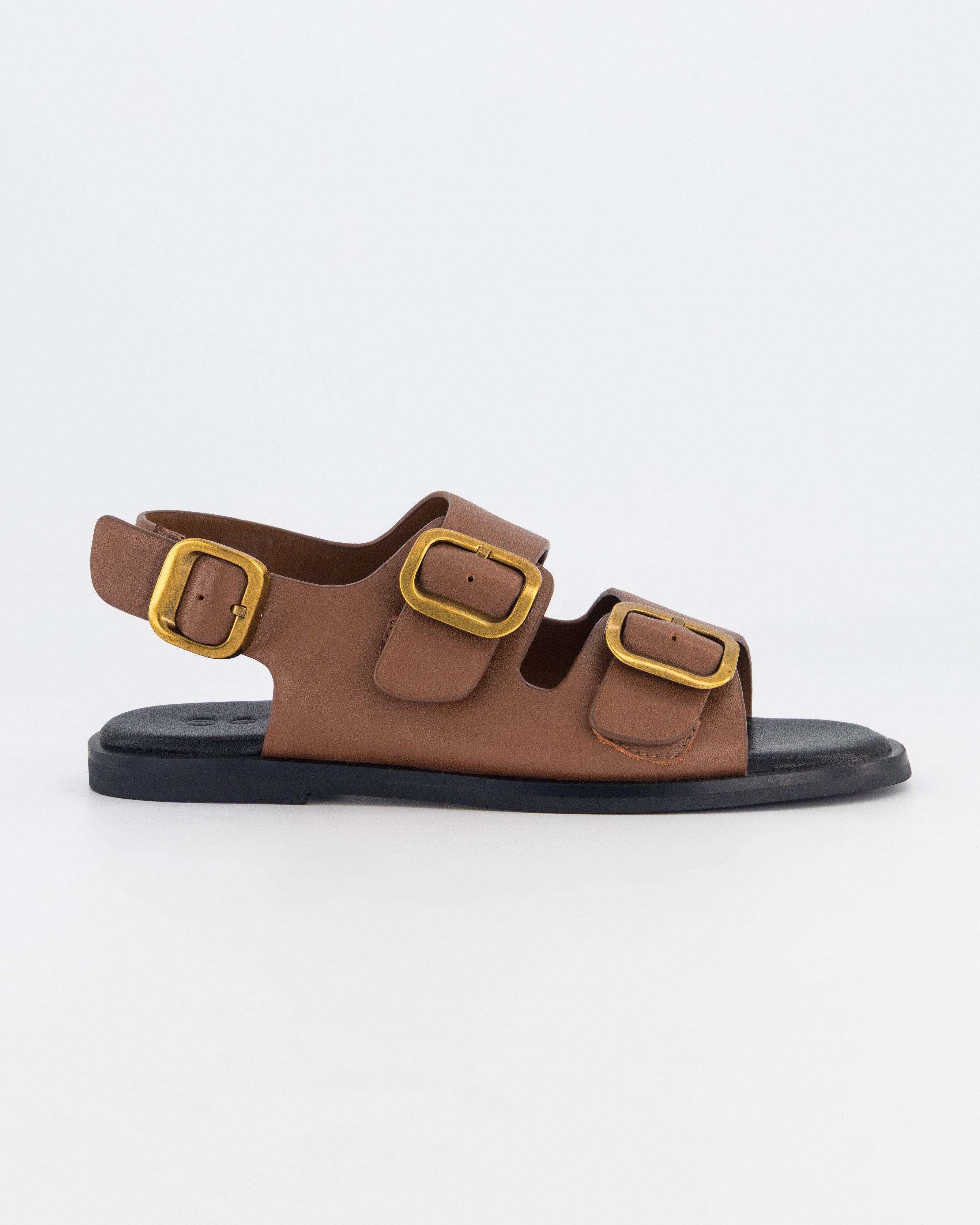 Rare Earth Women’s Lervin Double Buckle Leather Sandal  -  Brown