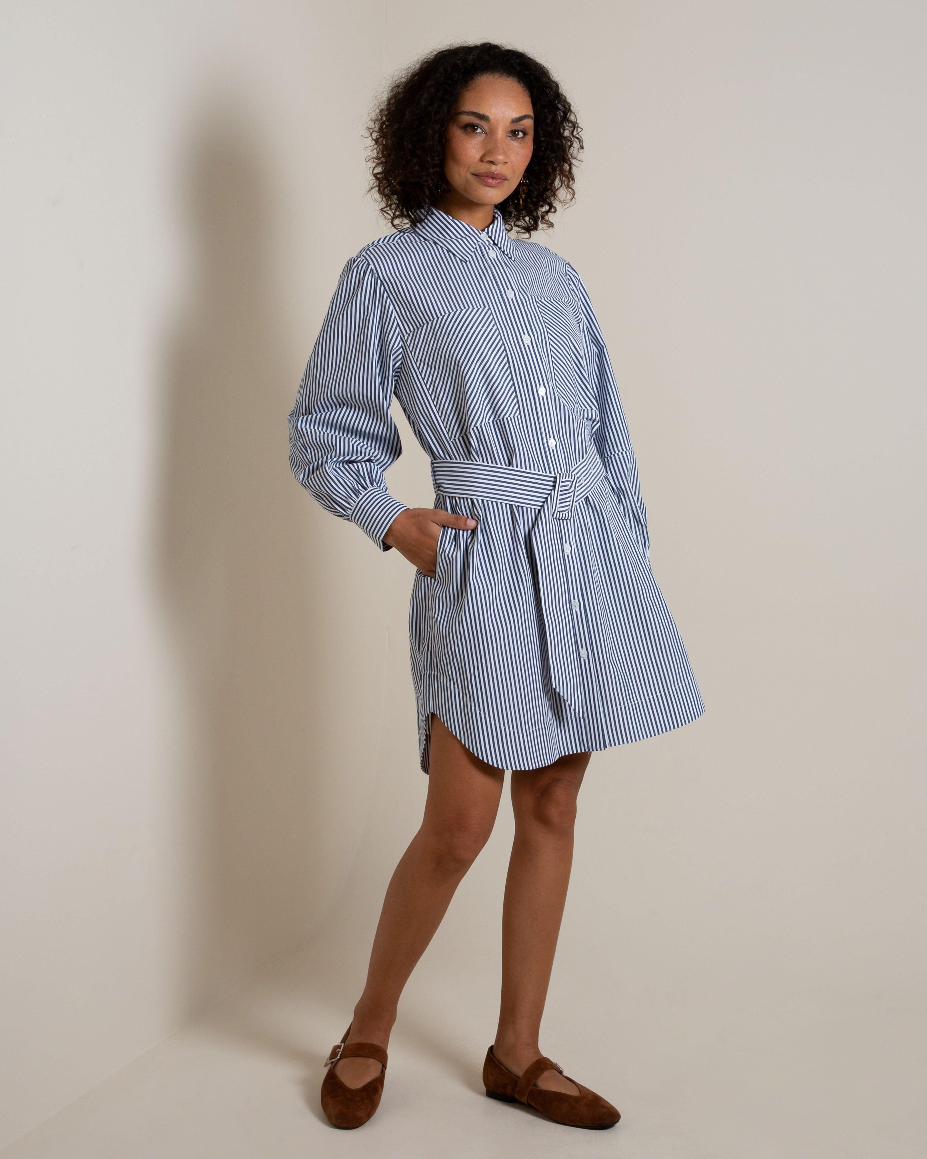 Chantal Stripe Shirt Dress -  Blue