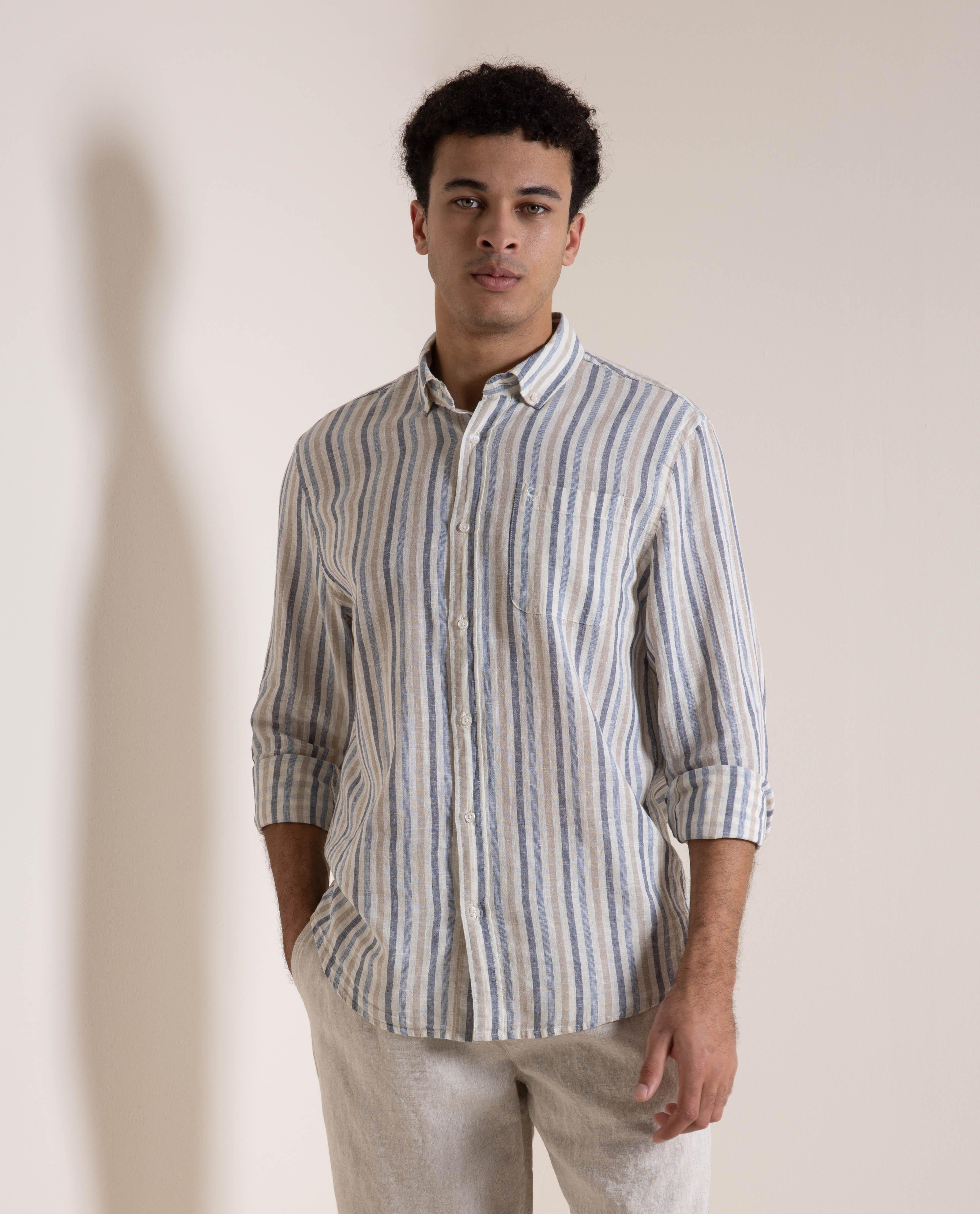 Old Khaki Men's Joe Cotton Linen Long-Sleeve Shirt -  Stone