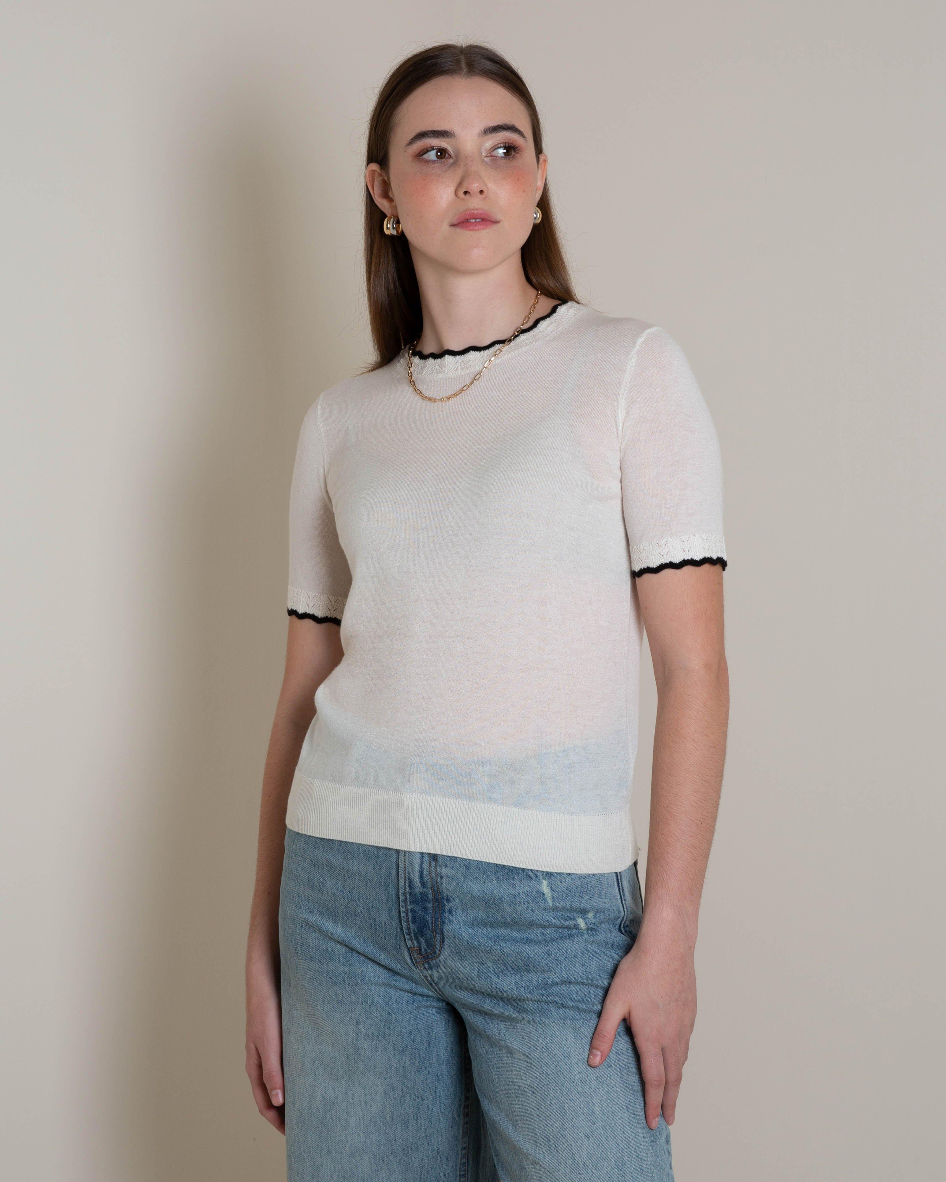 Nelly Scalloped Knit Top -  Milk