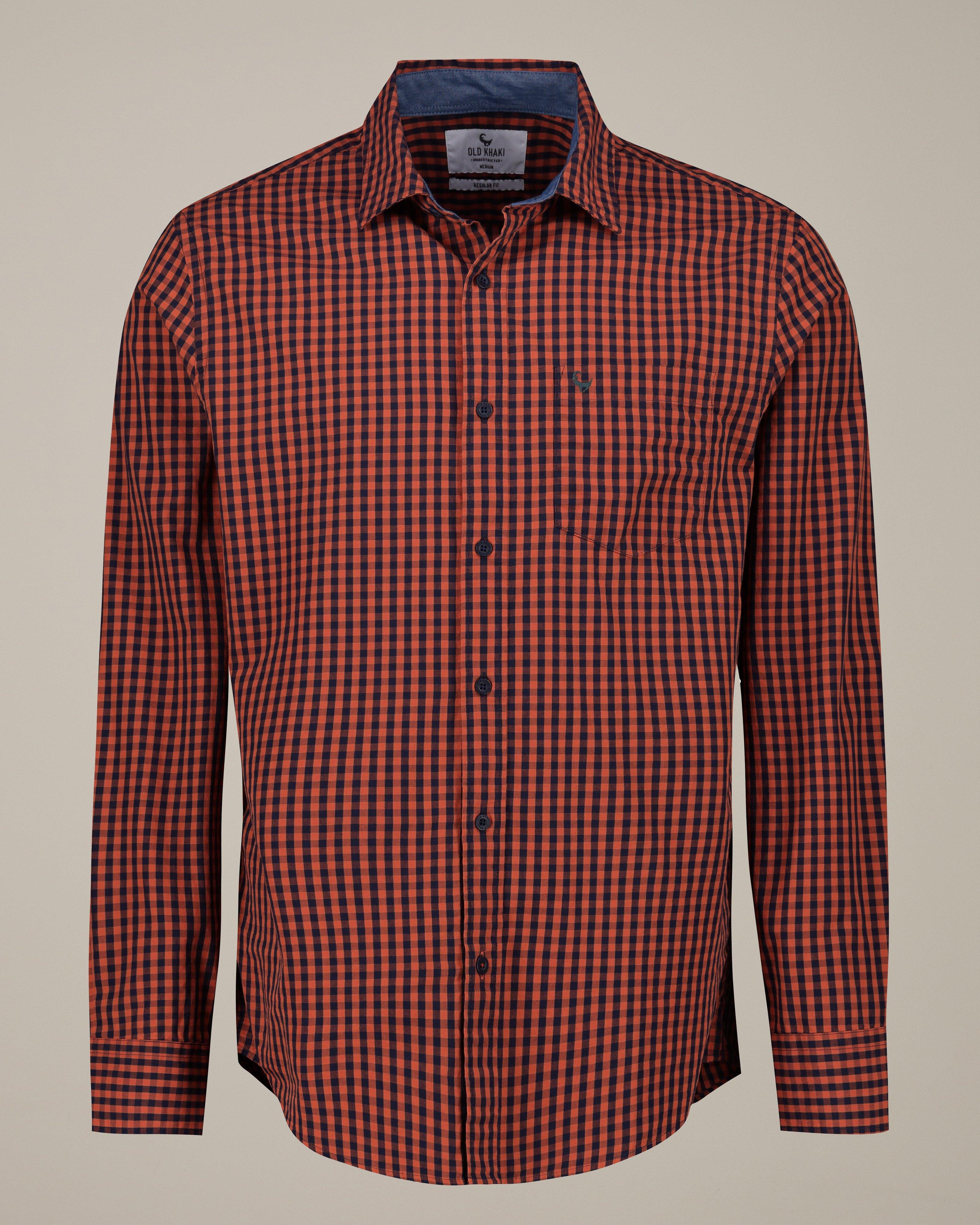 Old Khaki Men’s Archie Gingham Check Slim Fit Shirt  -  Rust