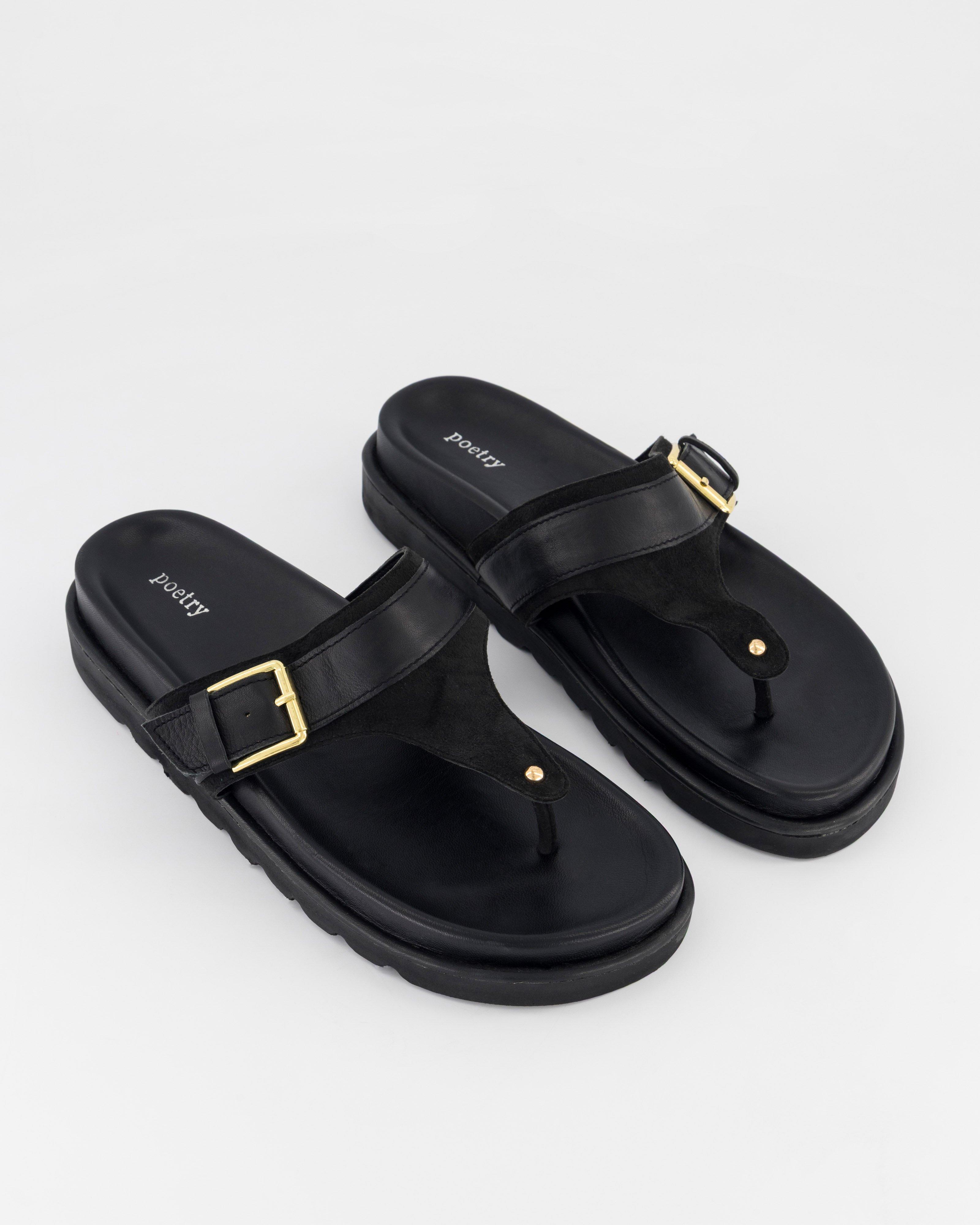 Harper Leather Thong Sandal -  Black