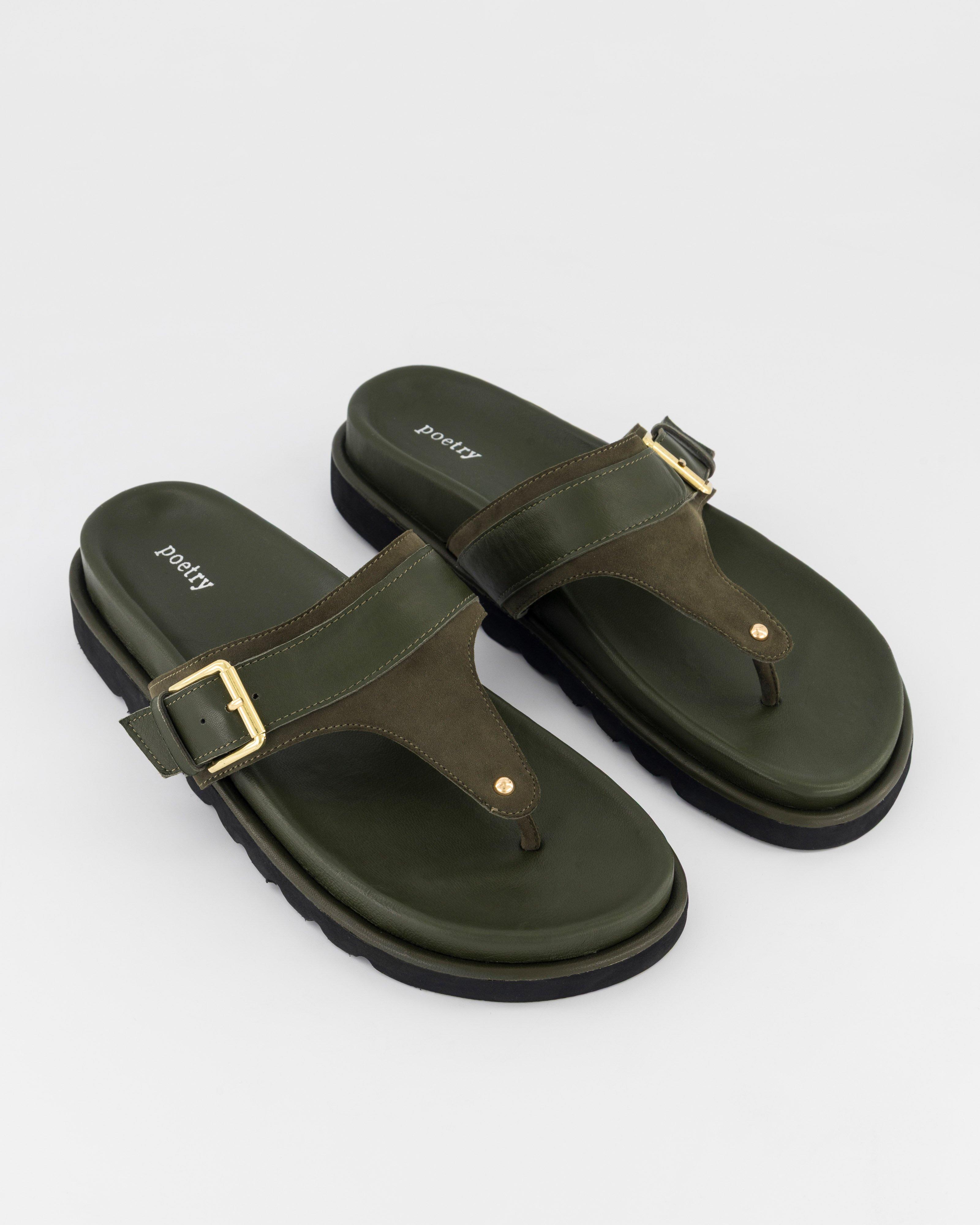 Harper Leather Thong Sandal -  Dark Olive