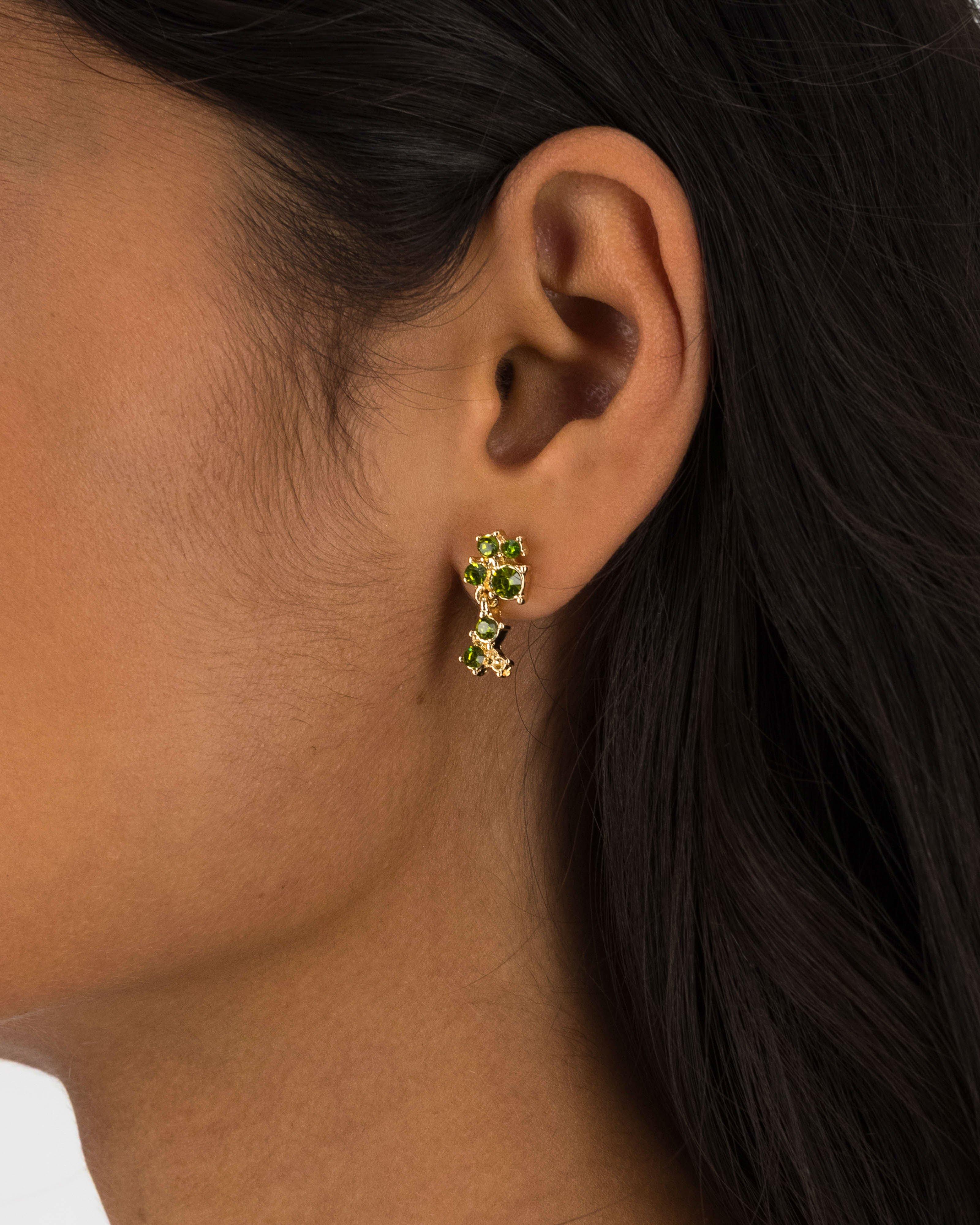 Clustered Stone Earrings -  Green