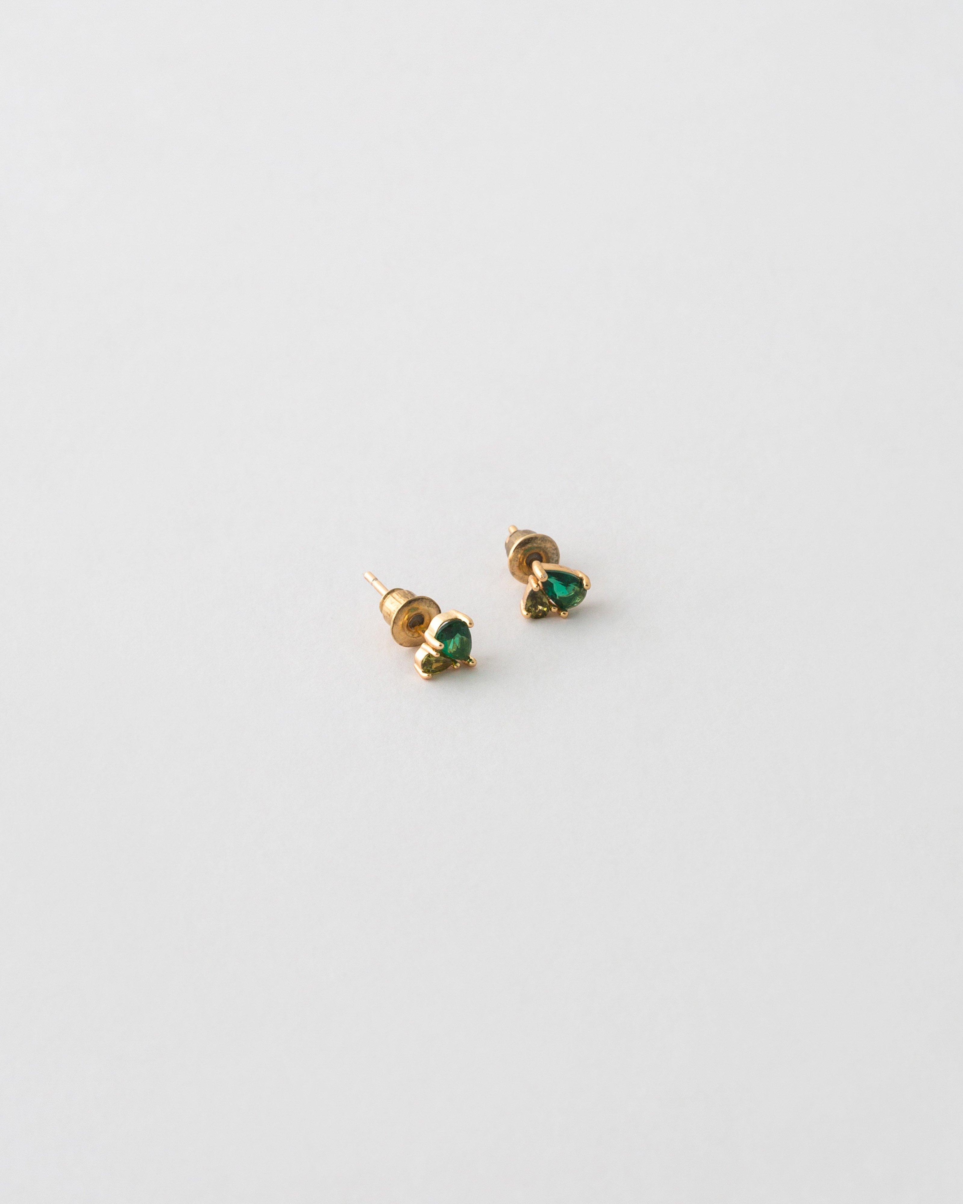 Sterling Silver Double Cubic Zirconia Stud Earrings -  Green