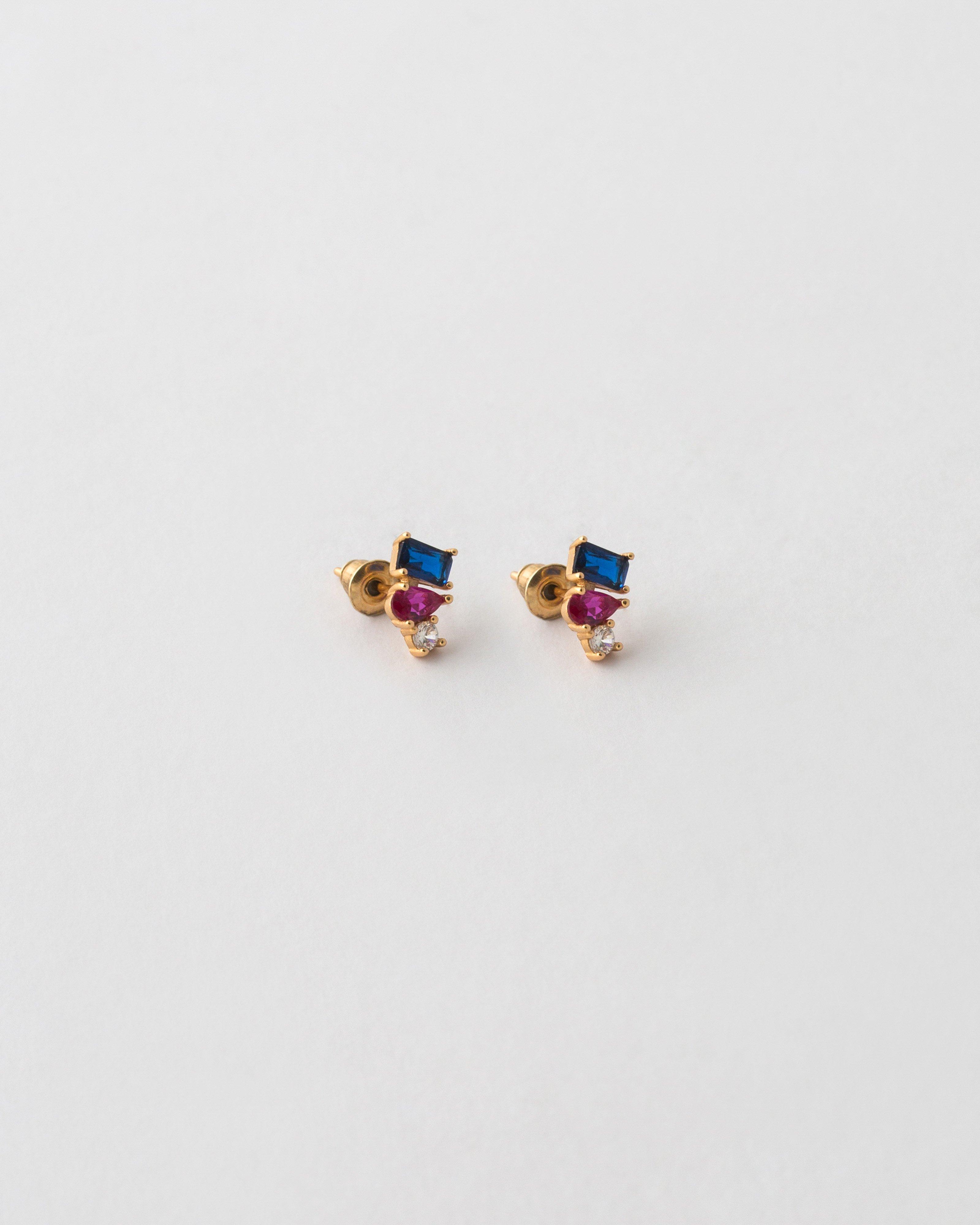 Sterling Silver Multi-Stone & Cubic Zirconia Stud Earrings -  Blue