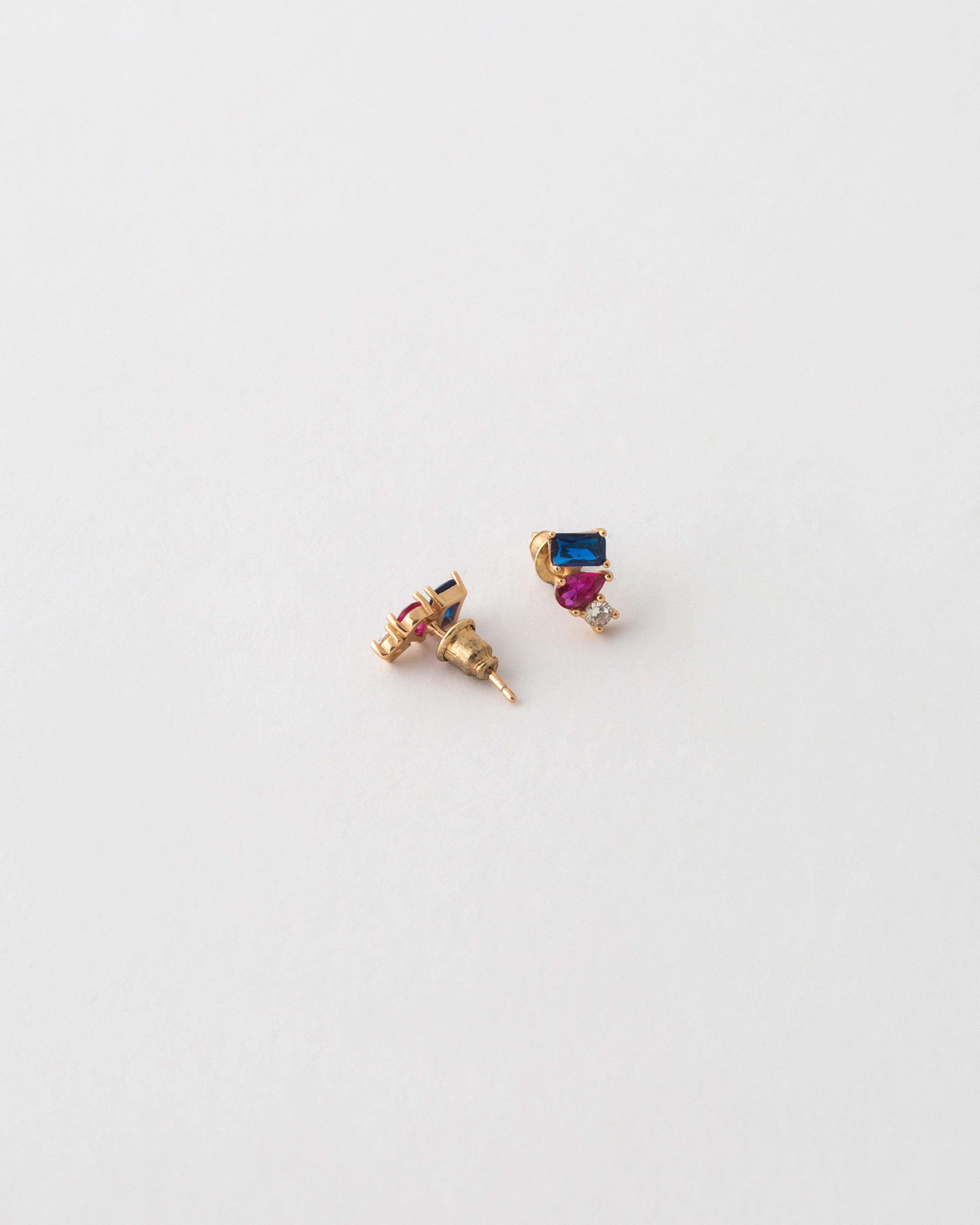 Sterling Silver Multi-Stone & Cubic Zirconia Stud Earrings -  Blue