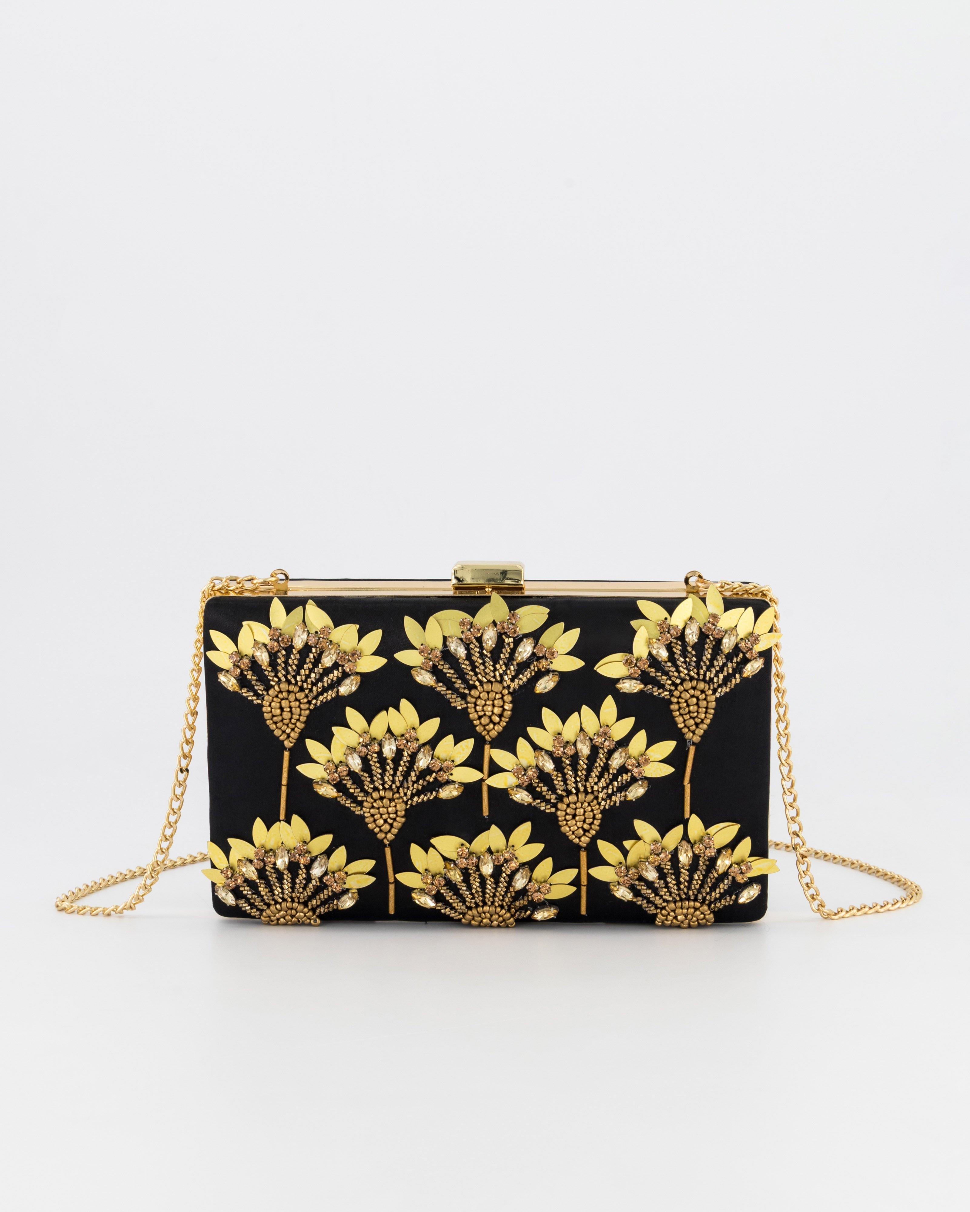 Evelynn Beaded Clutch -  Black