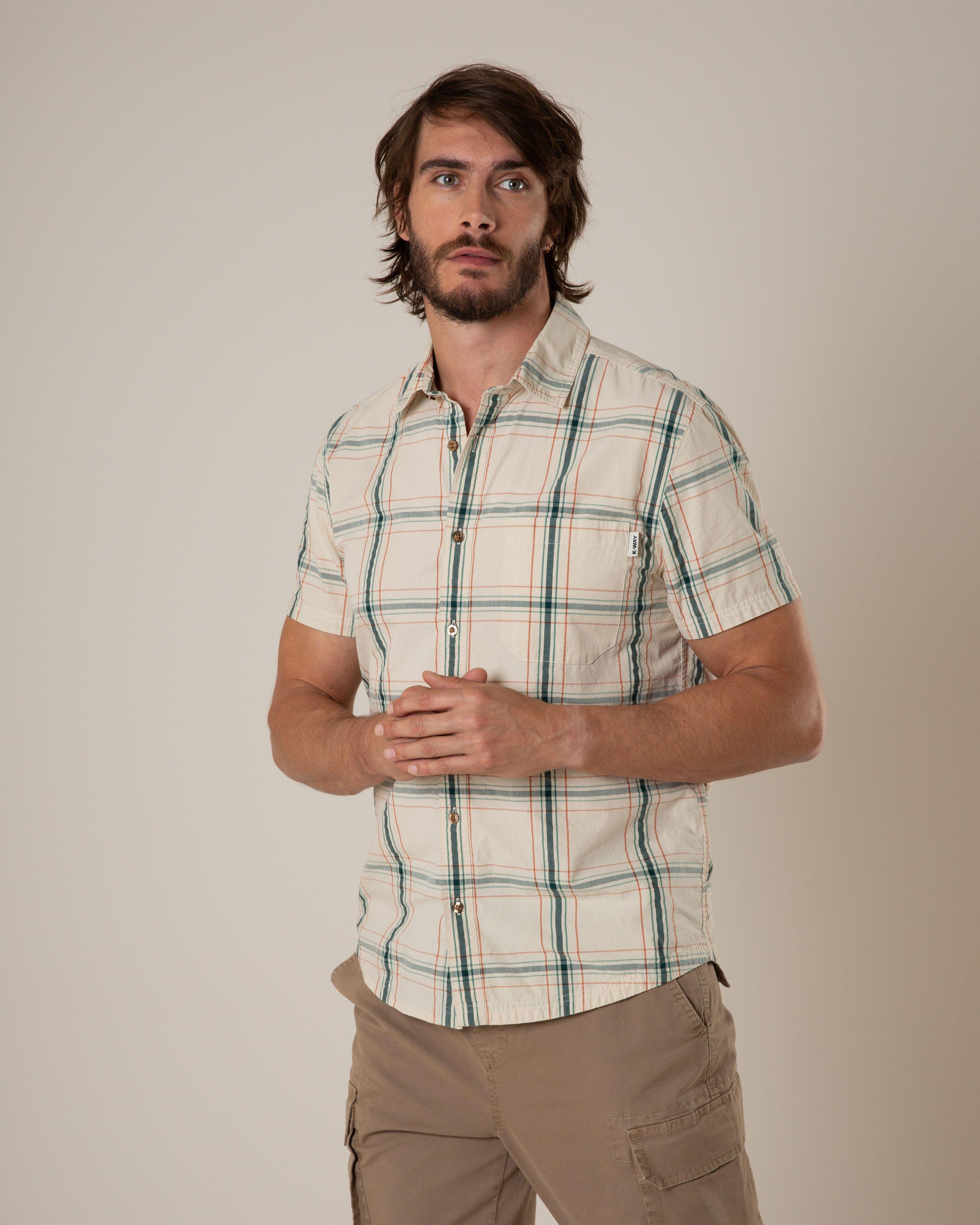 K-Way Elements Men’s Gunther Short Sleeve Check Shirt  -  Stone