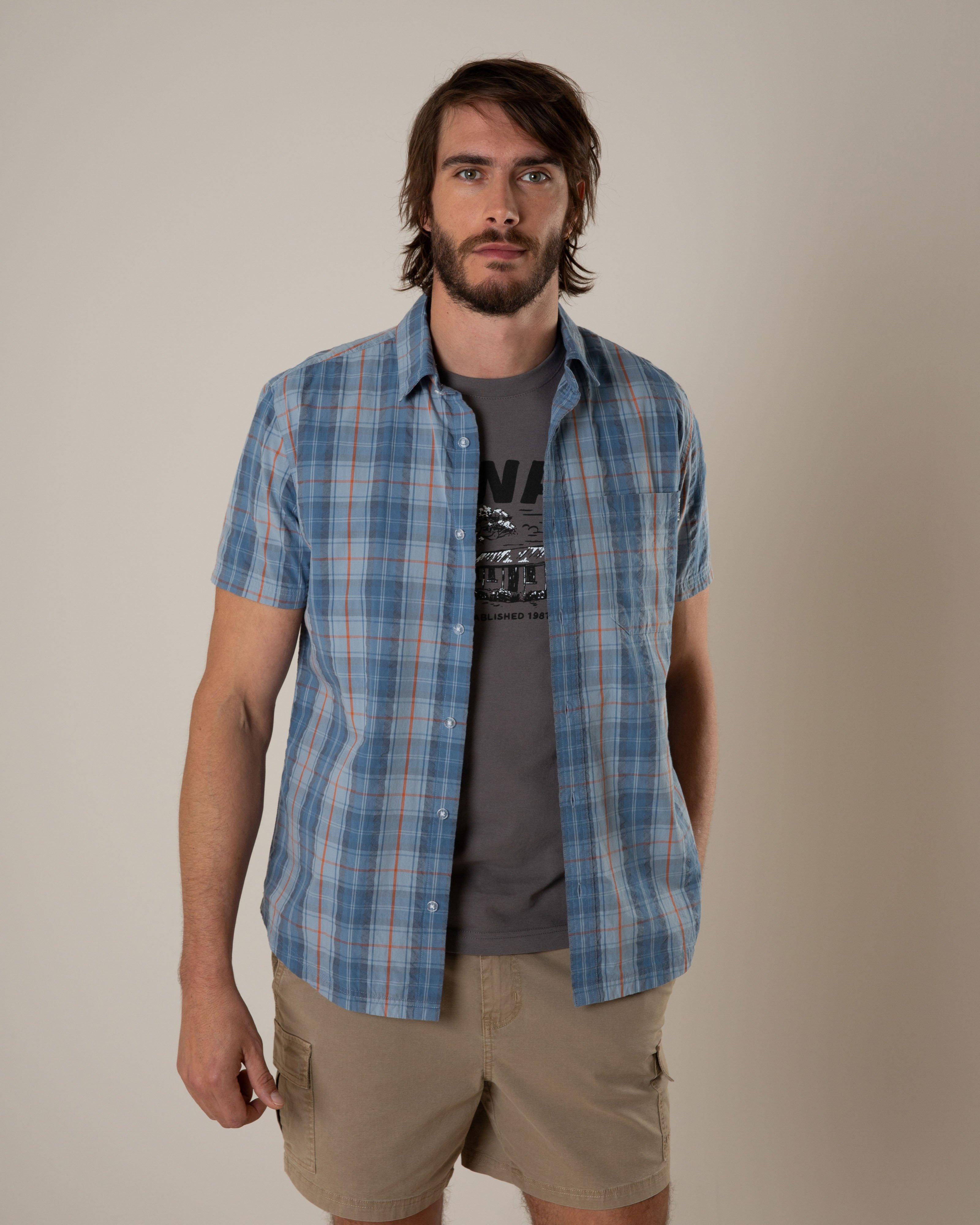 K-Way Elements Men’s Gunther Short Sleeve Check Shirt  -  Mid Blue