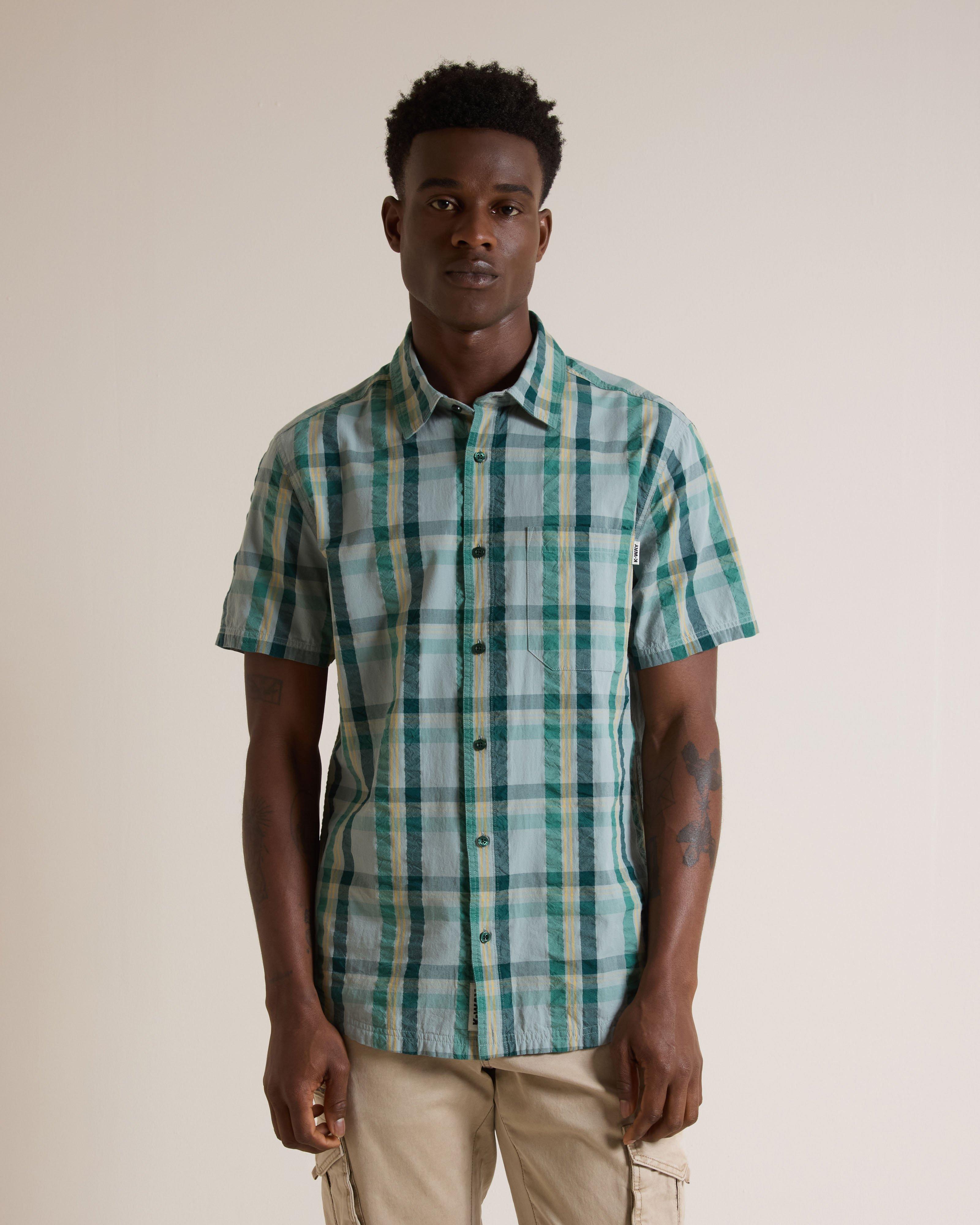 K-Way Elements Men’s Gunther Short Sleeve Check Shirt  -  Pacific