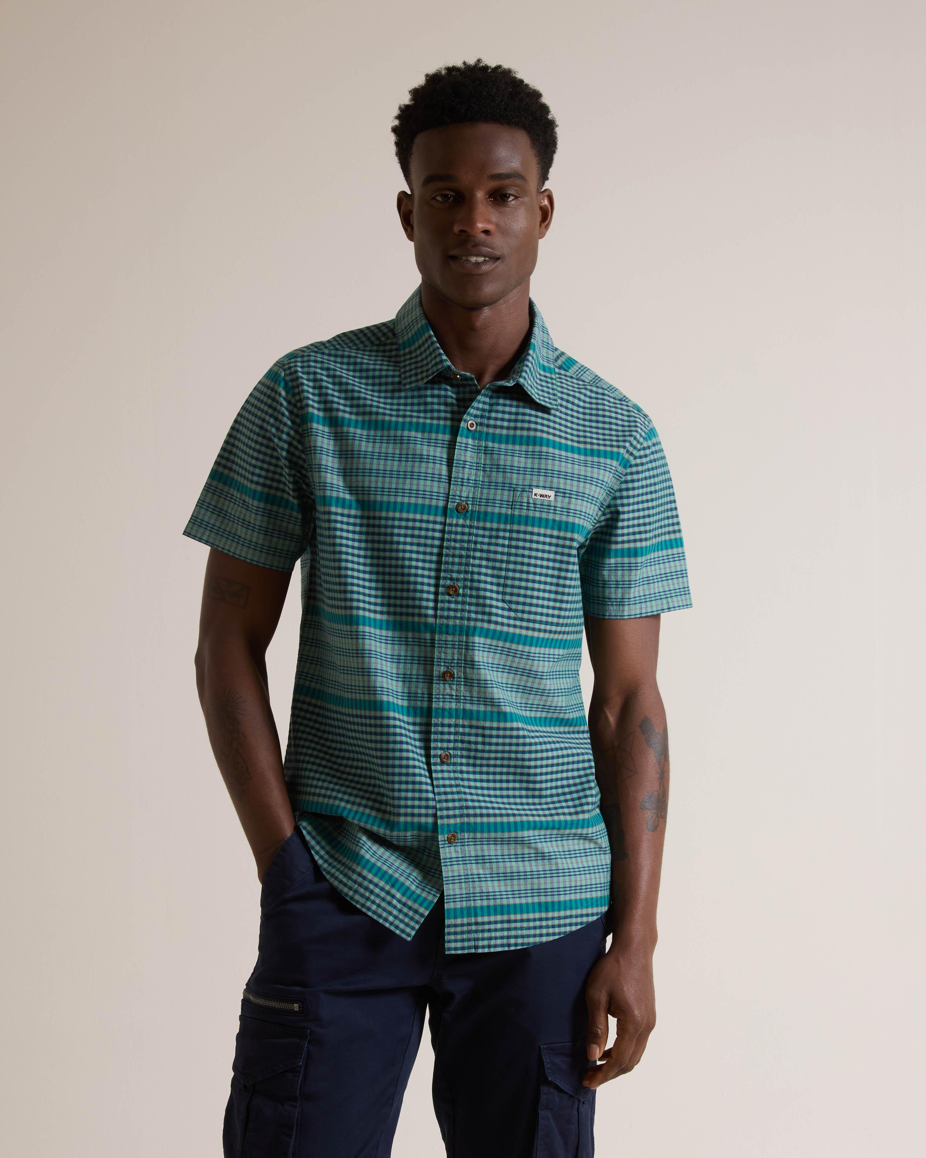 K-Way Elements Men’s Joey Resort Short-Sleeve Check Shirt -  Teal