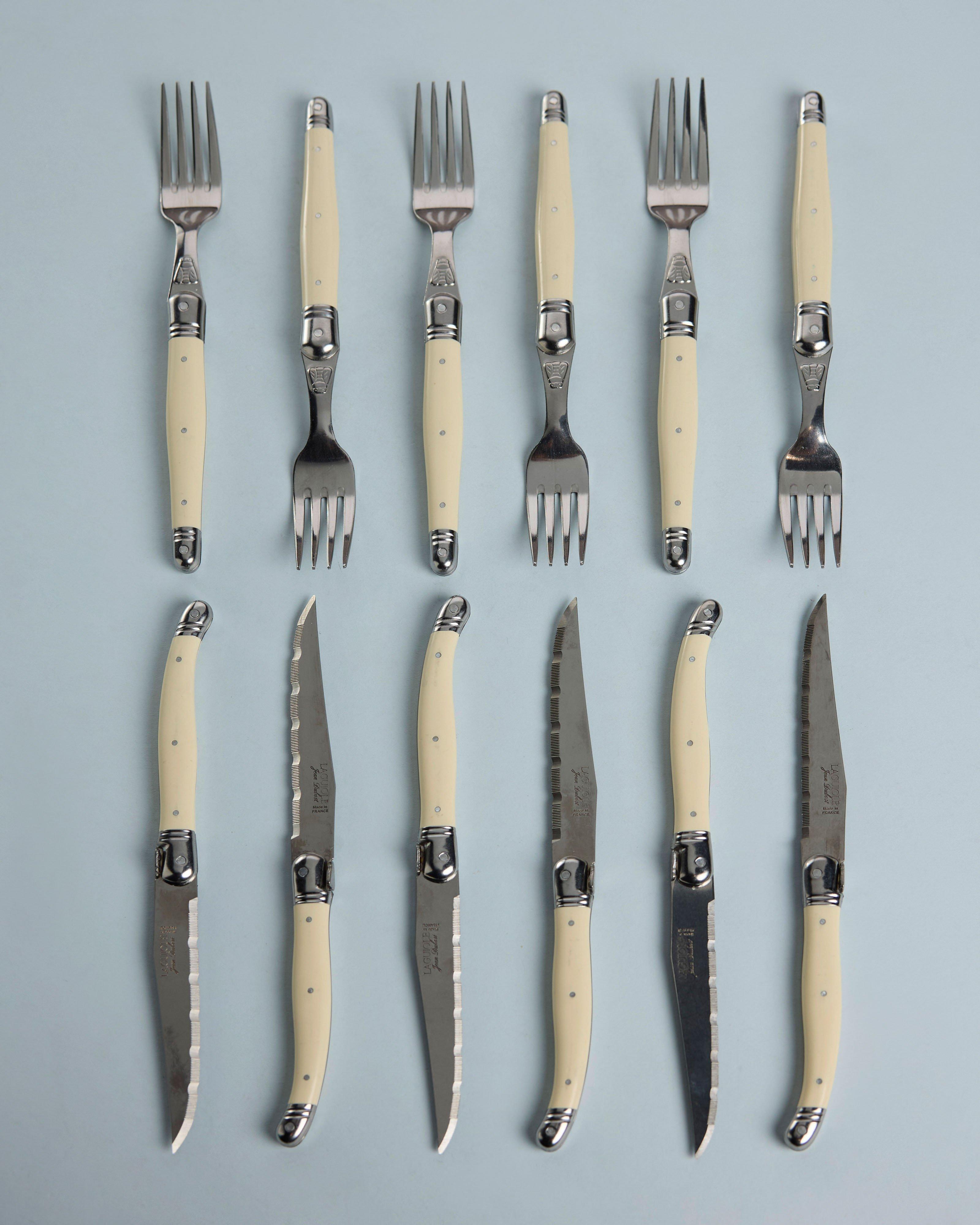 Laguiole Rustic Natural Steak Knives and Fork Set -  Bone