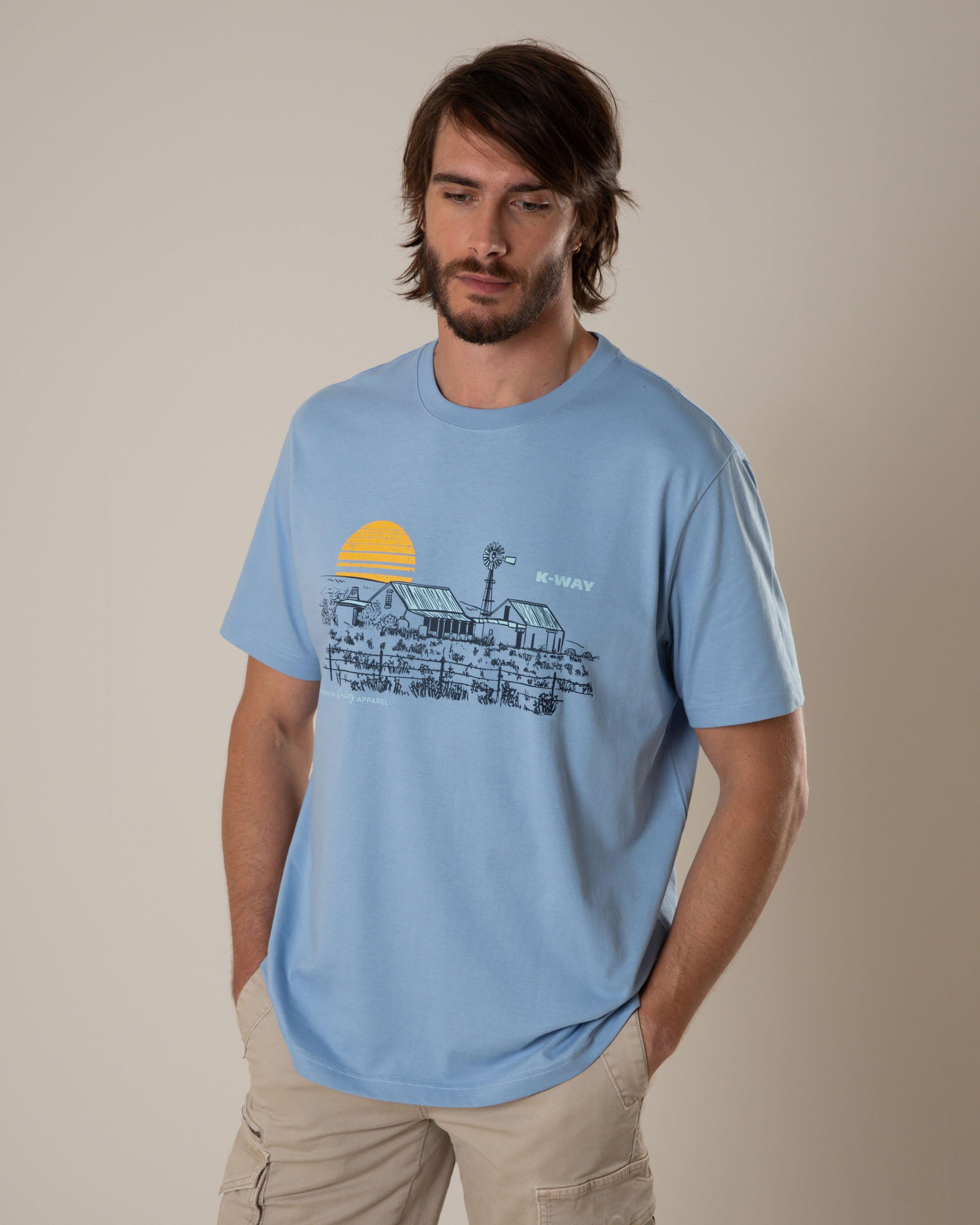 K-Way Elements Men's Desert Scene T-Shirt -  Light Blue