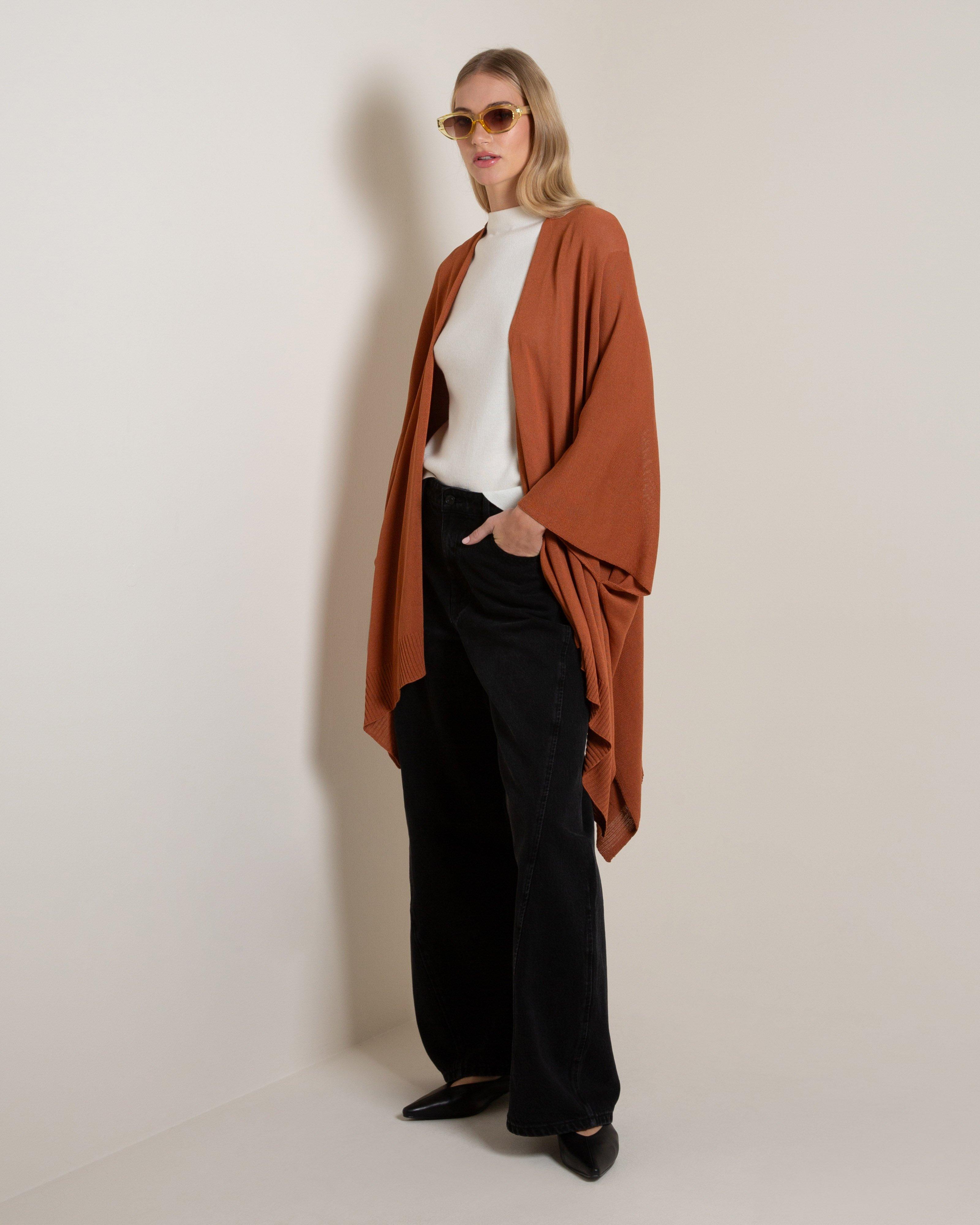 Erma Fine Knit Poncho -  Brown