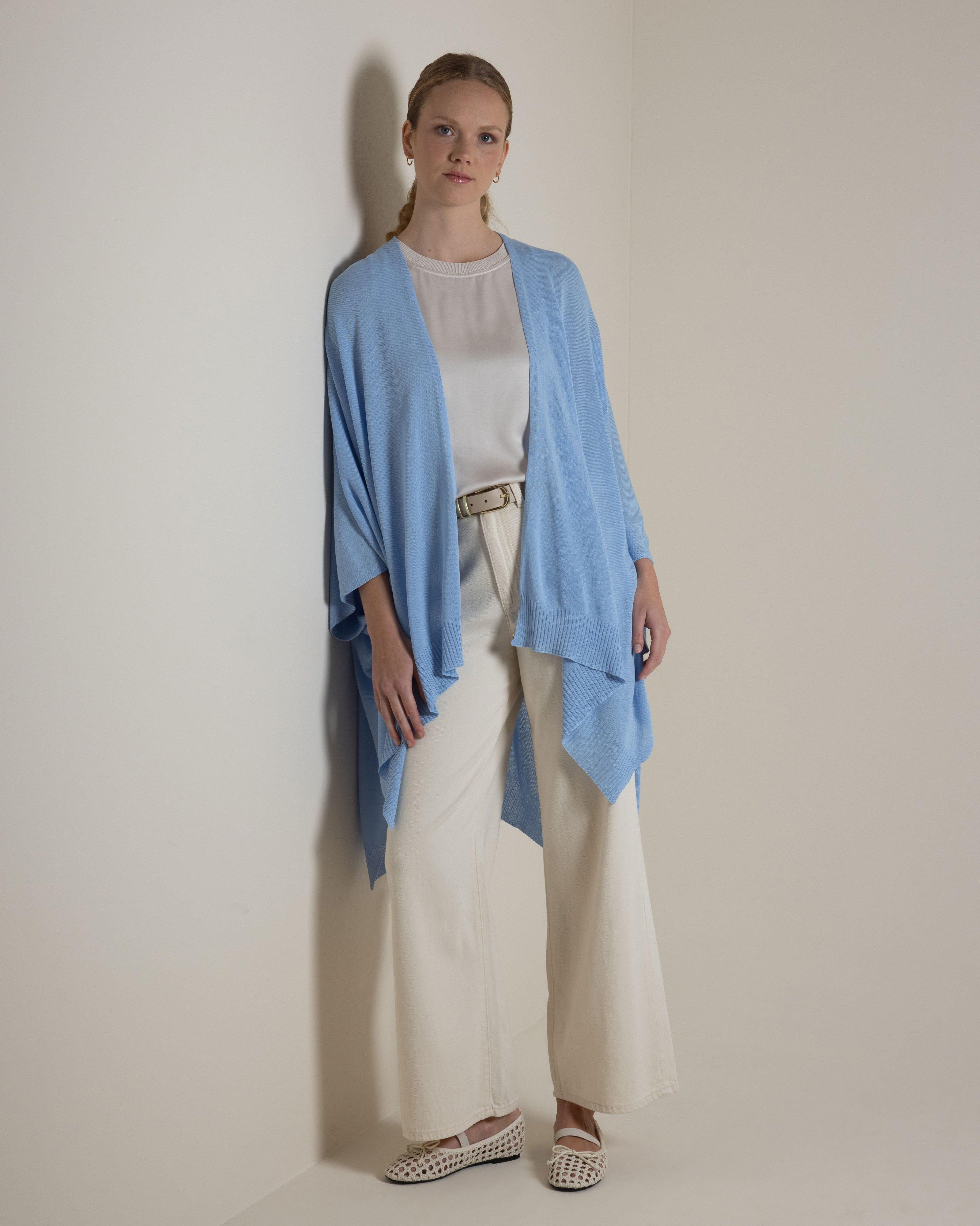 Erma Fine Knit Poncho -  Blue
