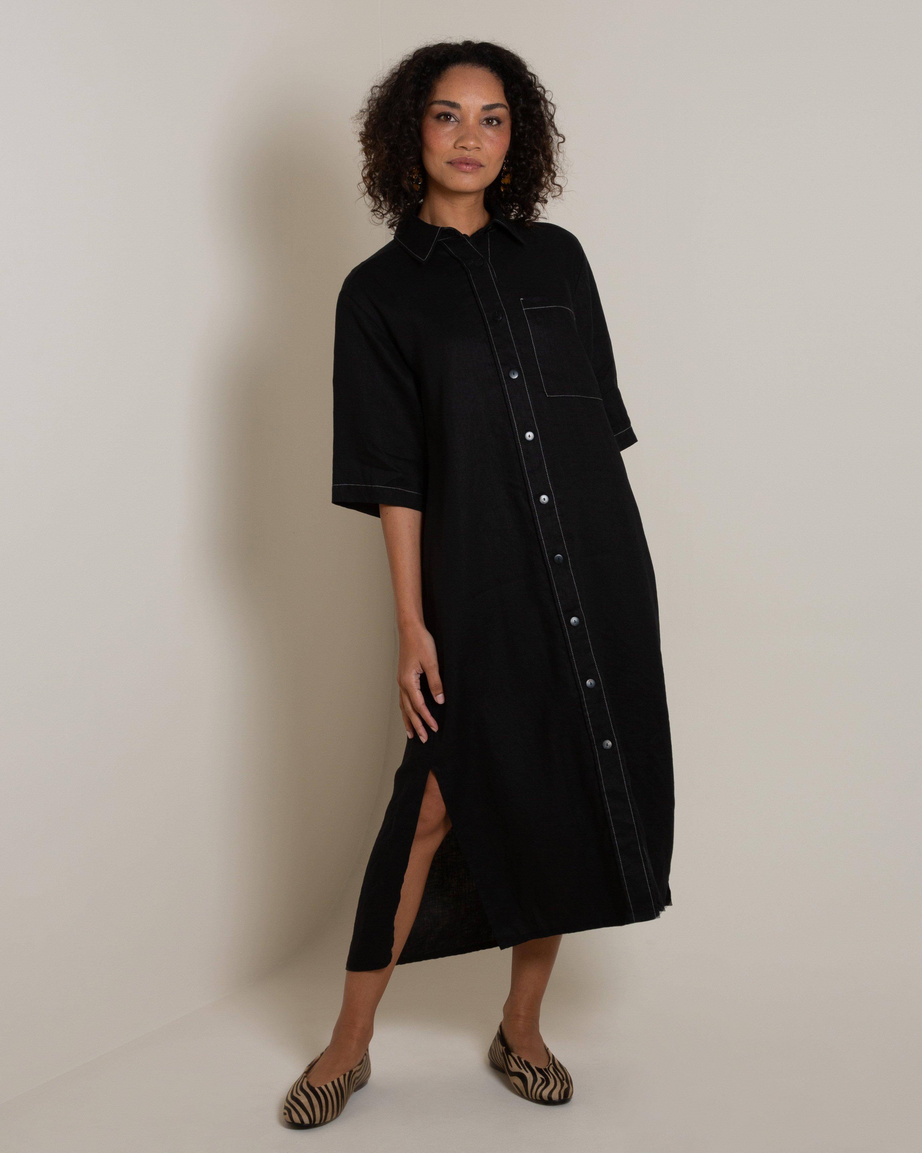 Quinn Linen Dress -  Black