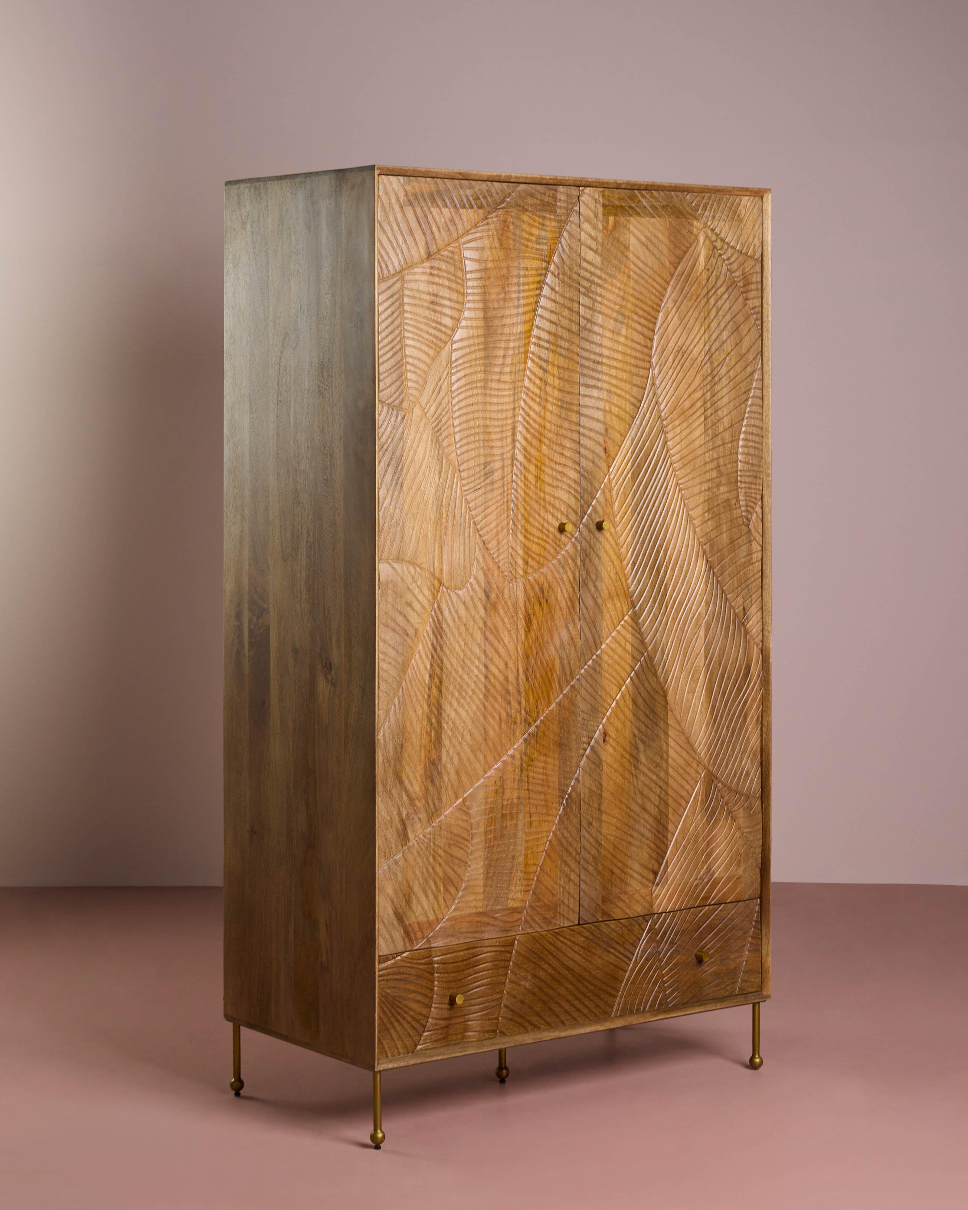 Rio Palm Tree Carved Wardrobe -  Brown