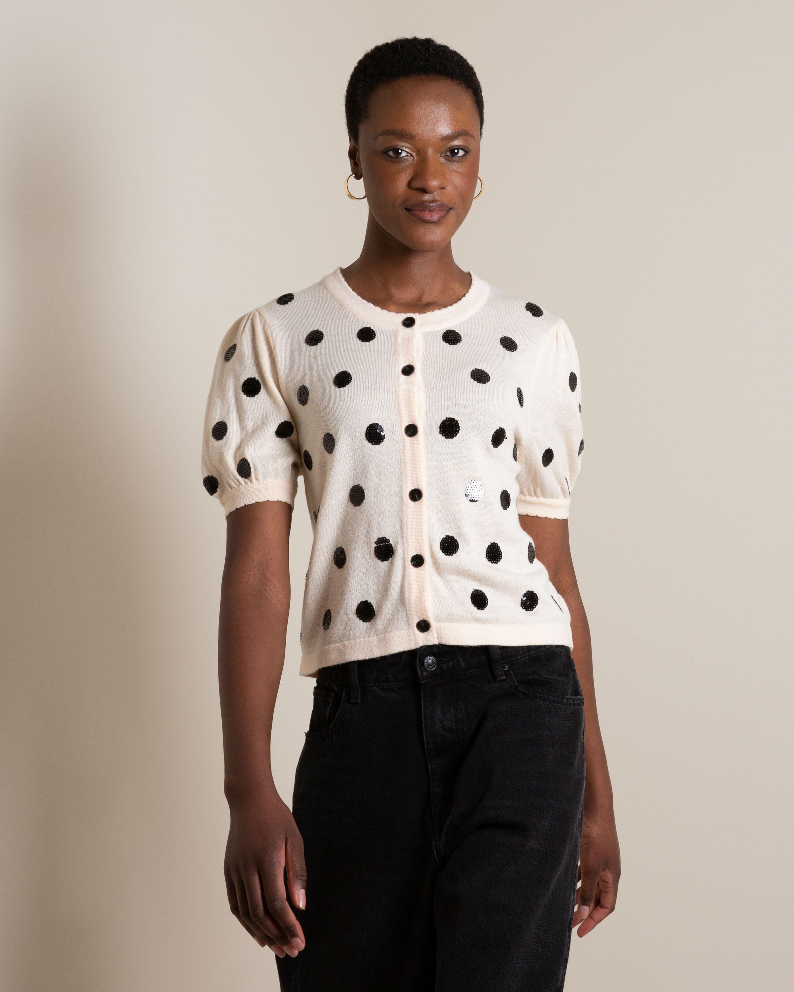 Olani Sequined Polka Dot Cardigan -  Pink