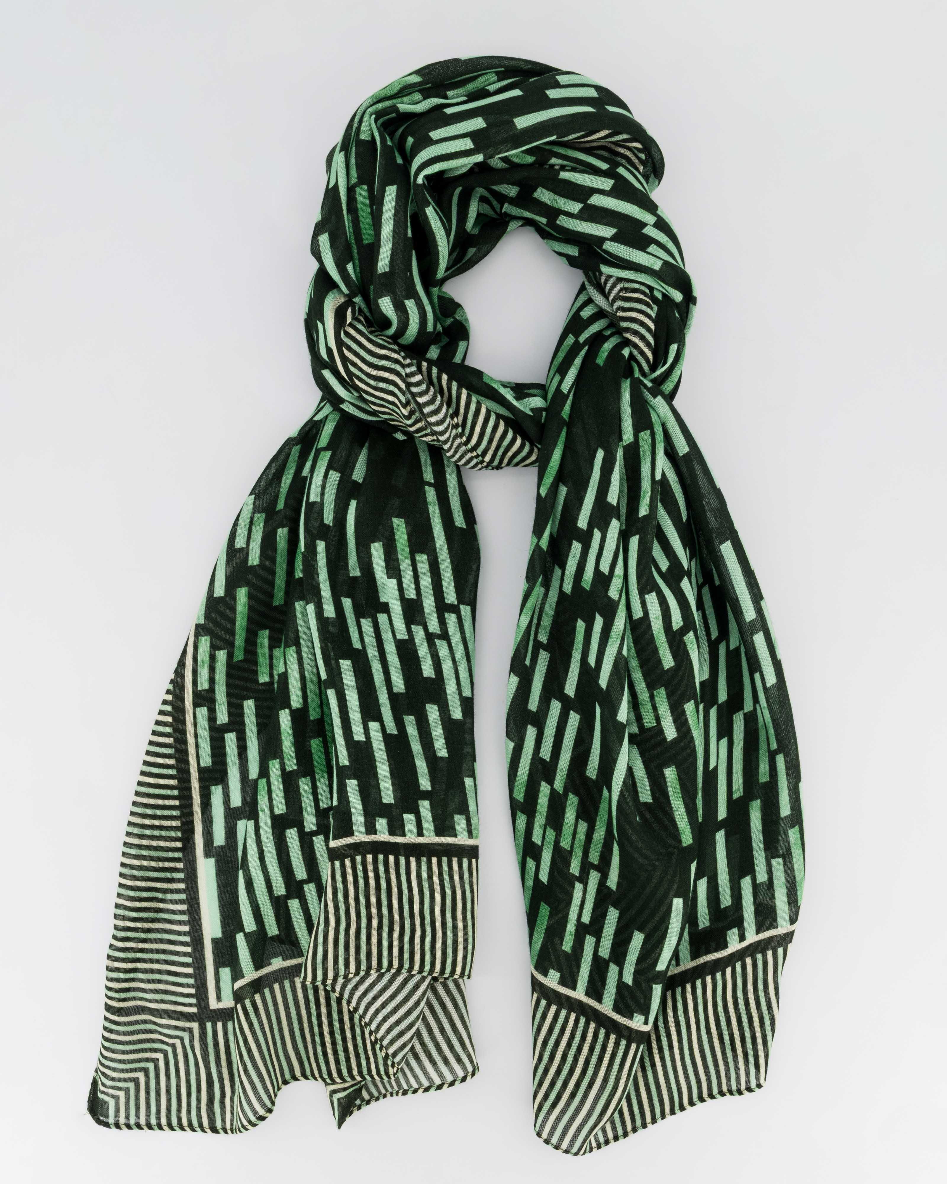 Phoebe Geometric Printed Viscose Scarf -  Green