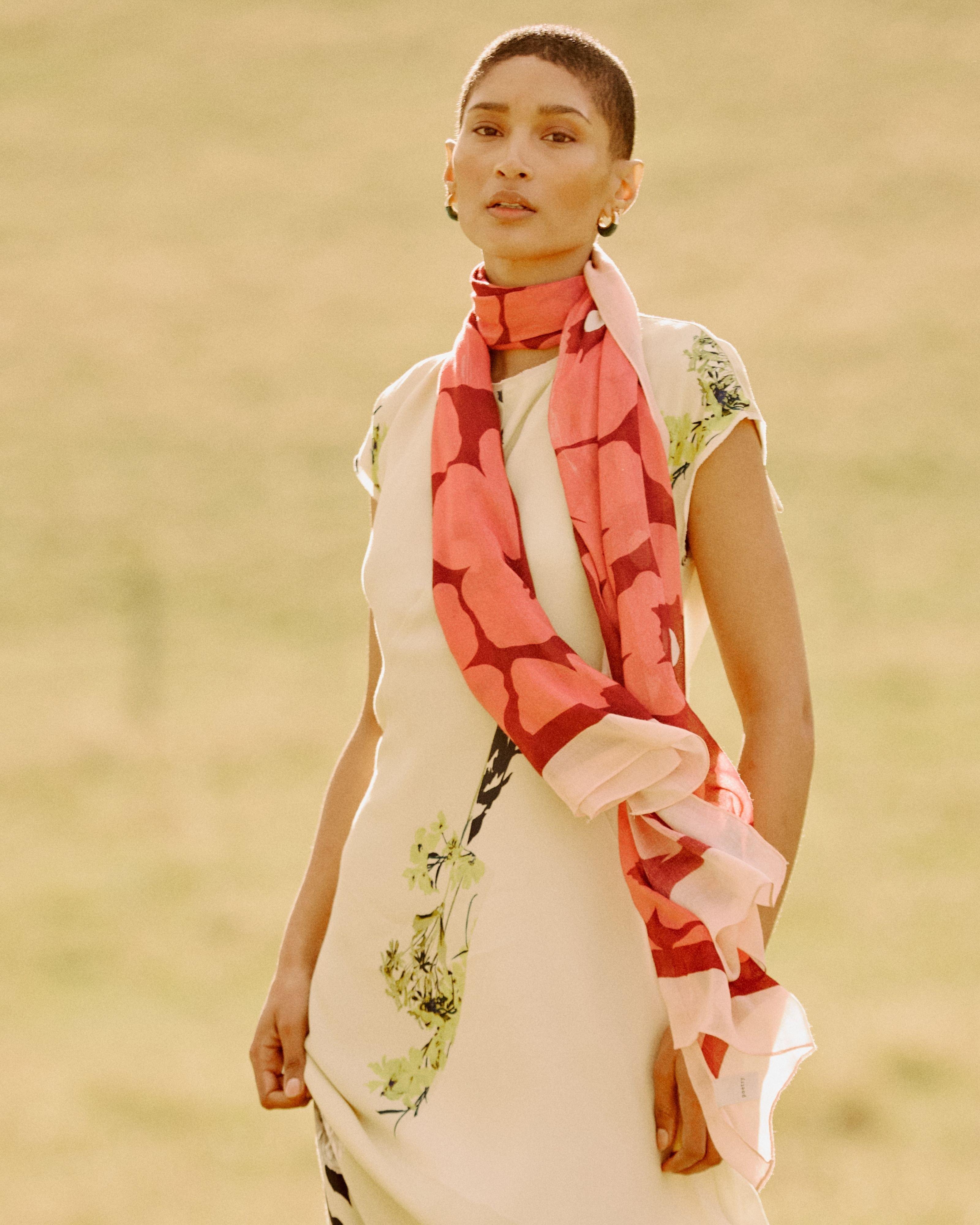Wren Printed Viscose Scarf -  Red