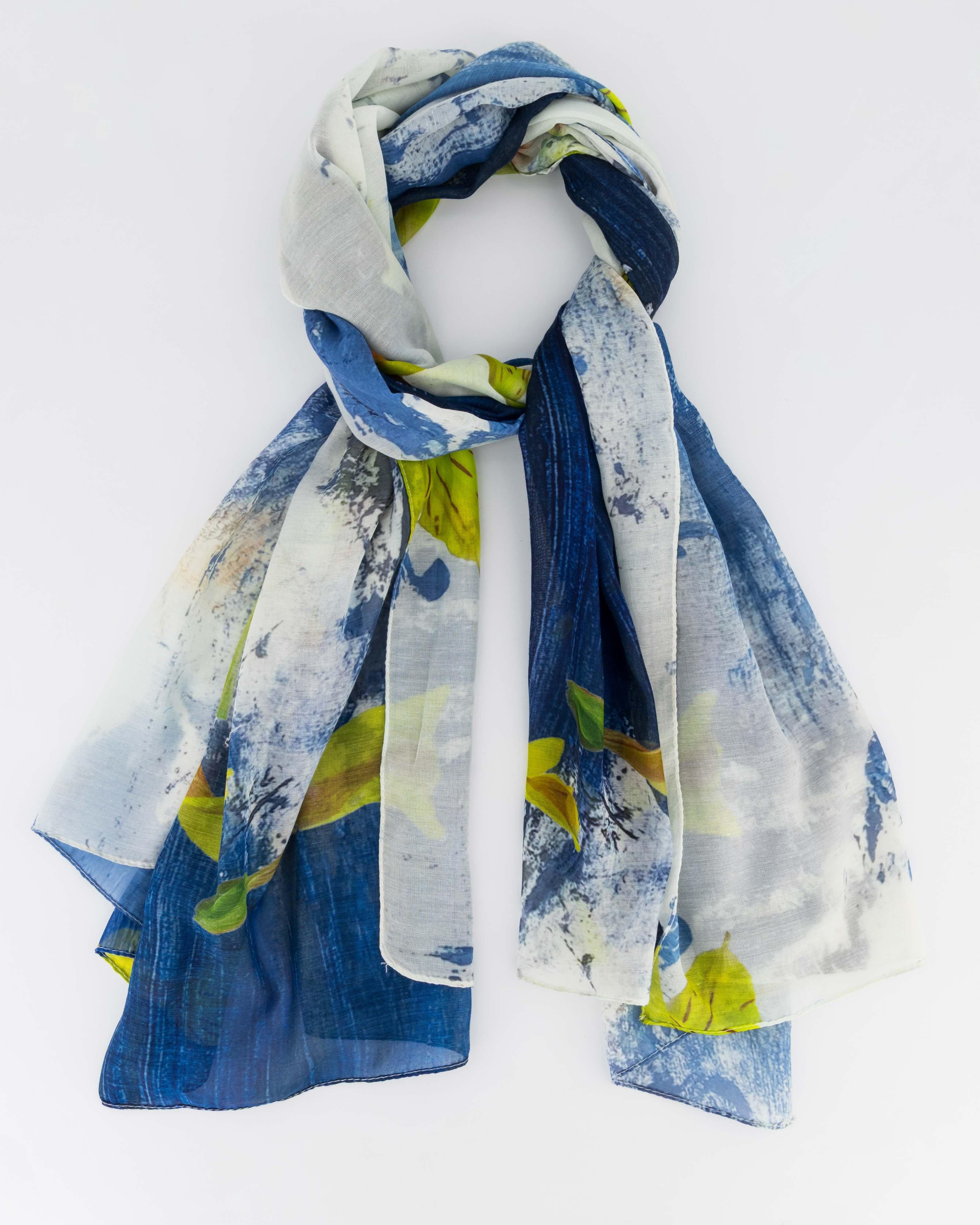 Fallon Brushstroke Floral Scarf -  Blue