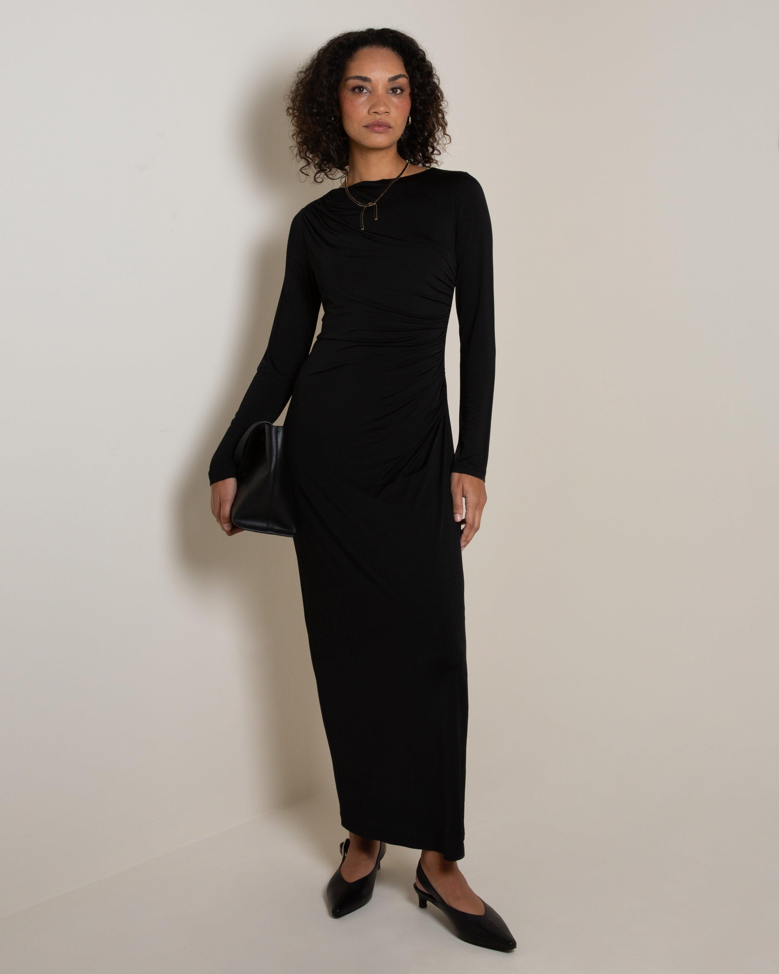 Benina Draped Dress -  Black