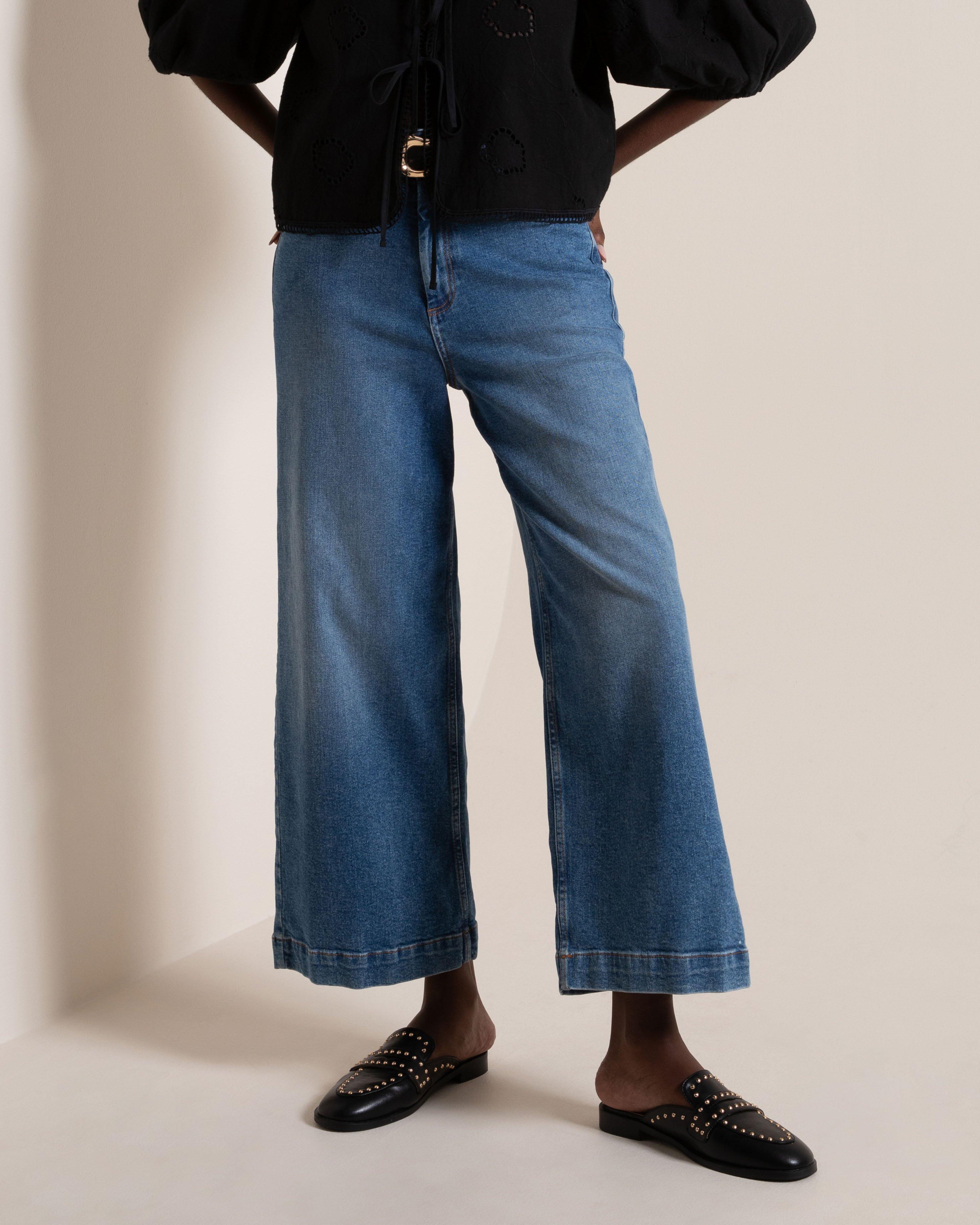 Old Khaki Women's Indie Wide-Leg Jean -  Mid Blue
