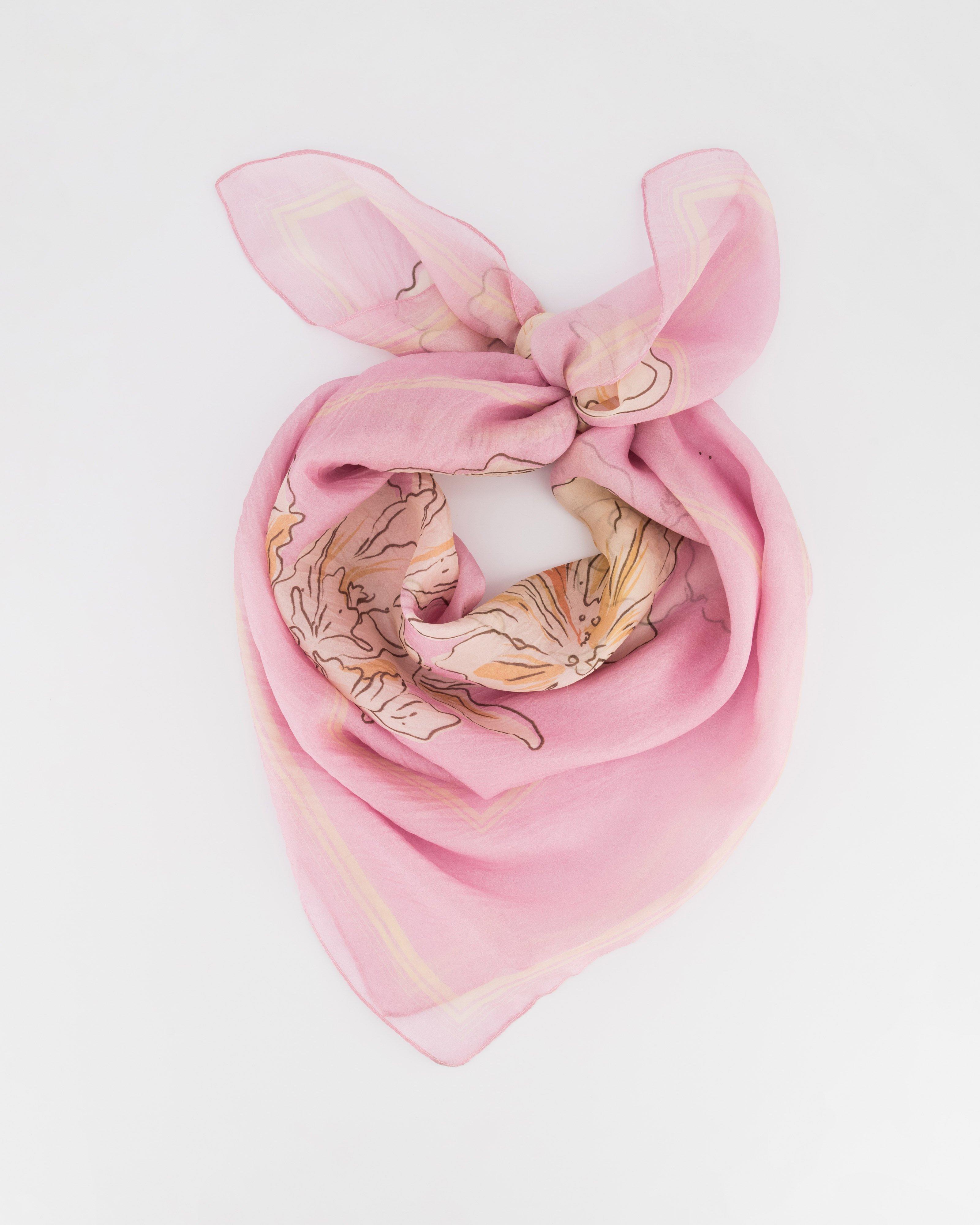 Raelyn Floral Silk Scarf -  Pink