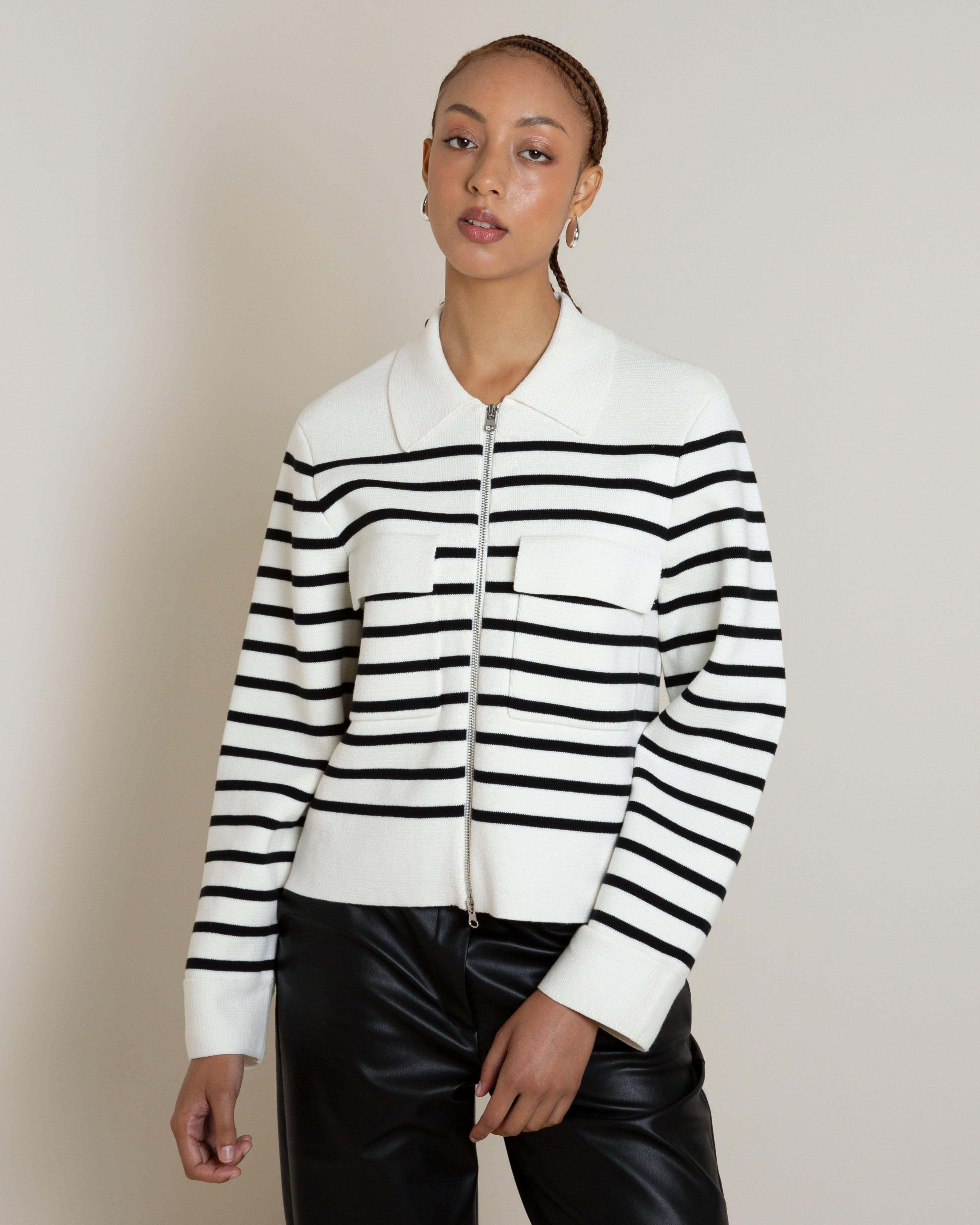Gale Striped Knitwear Jacket -  Milk