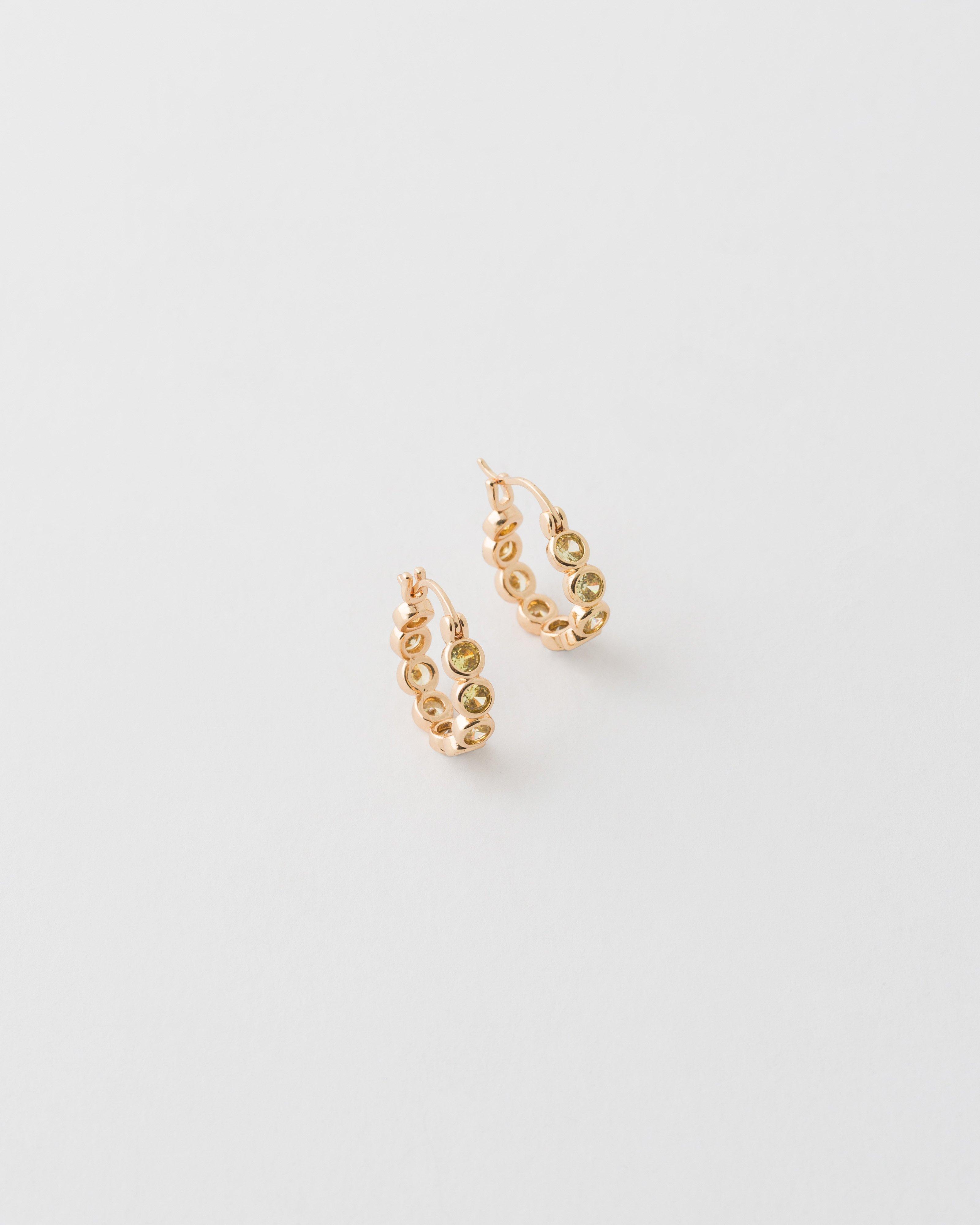 Circular Stone Huggie Earrings -  Gold