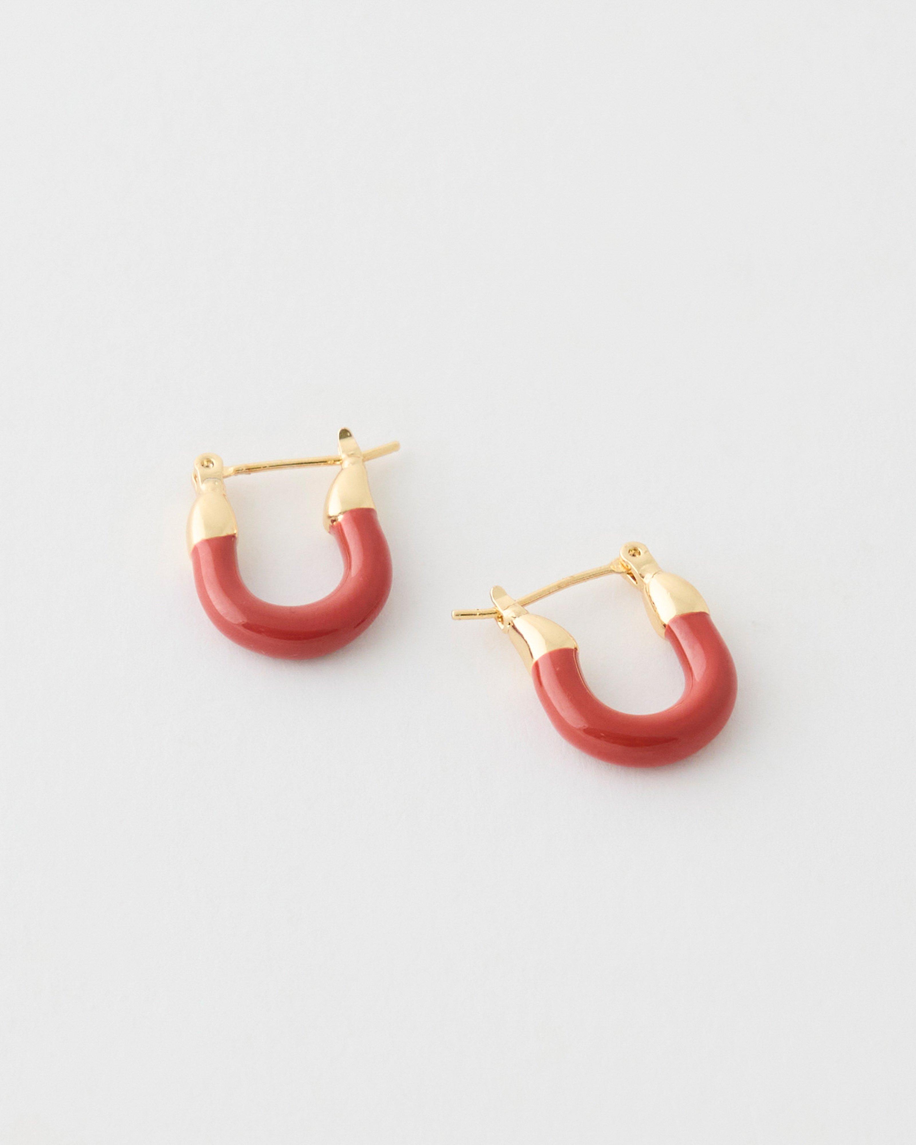 Dipped Orange Enamel Hoop Earrings -  Orange