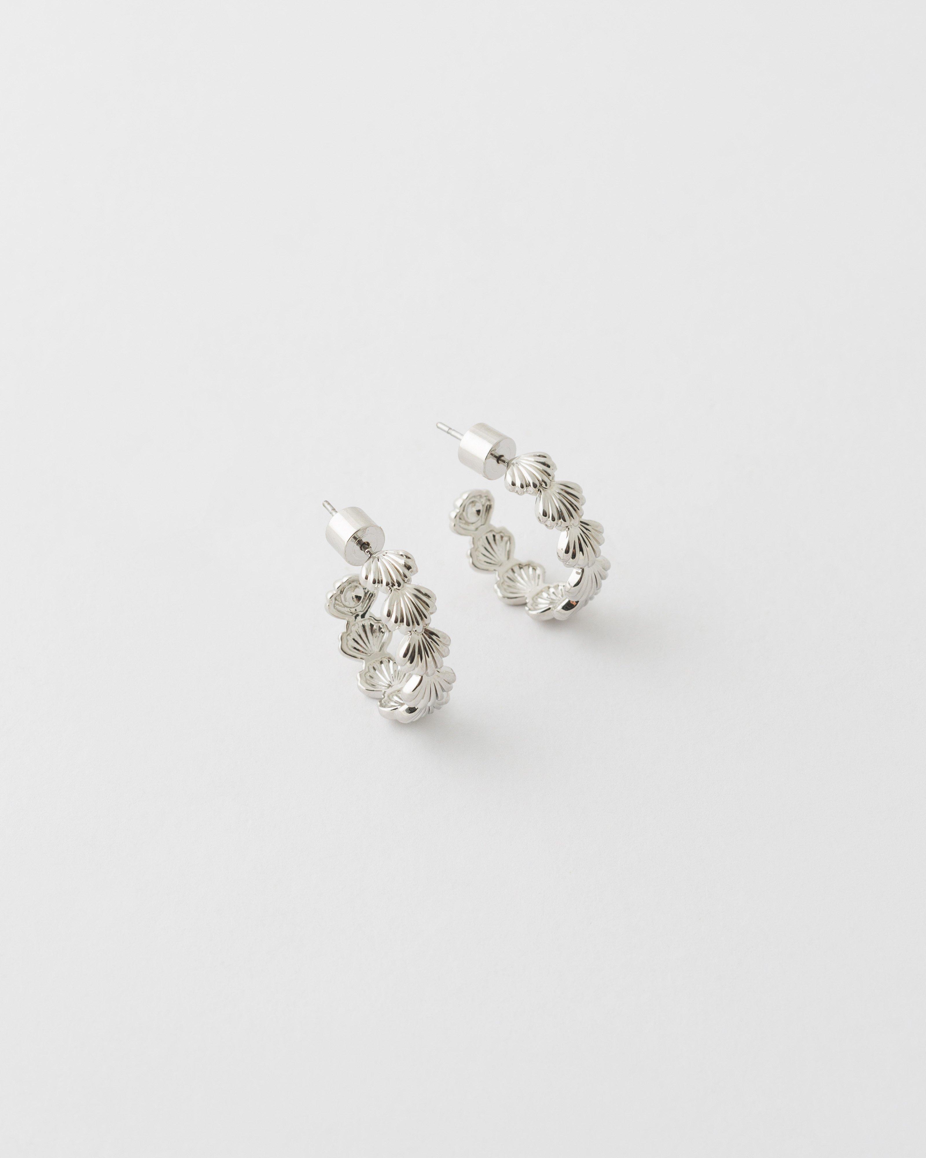 Seashell Hoop Earrings -  Silver