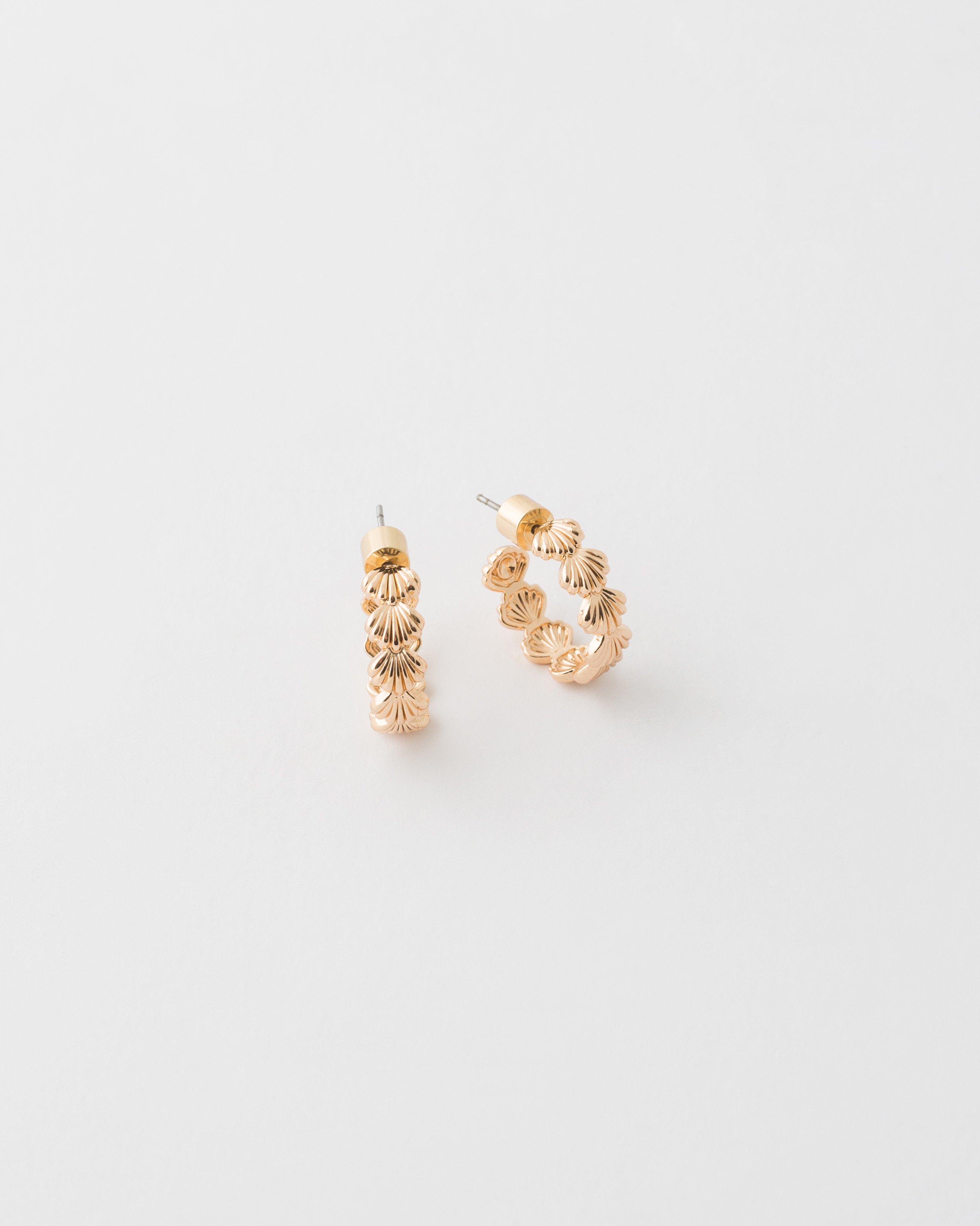 Seashell Hoop Earrings -  Gold