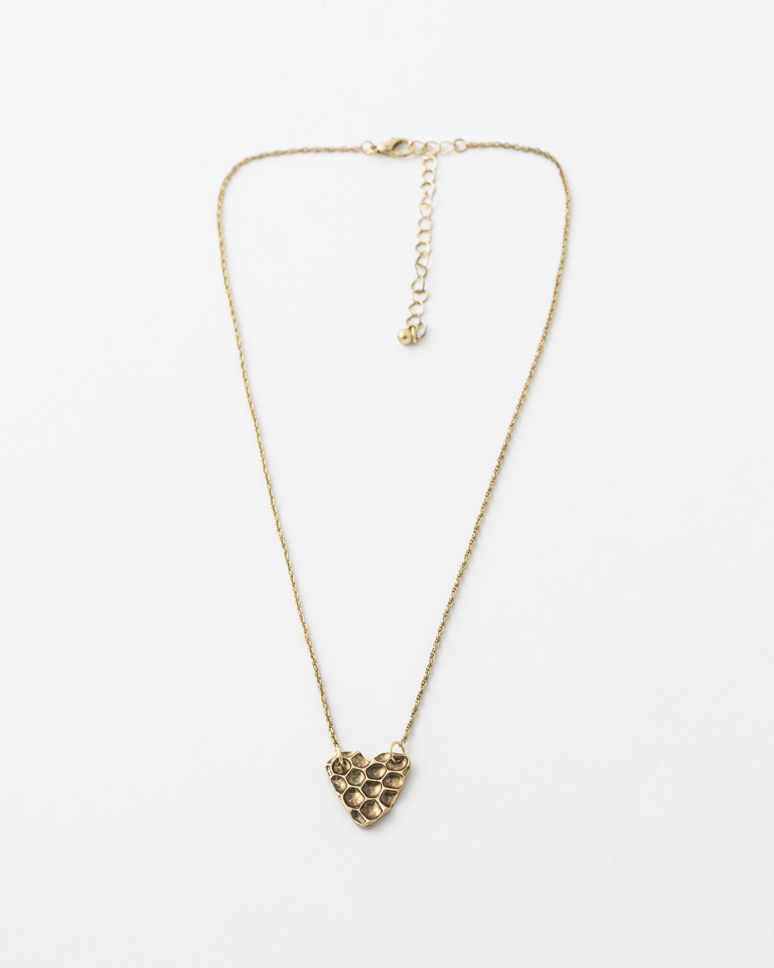 Honeycomb Heart Necklace -  Gold