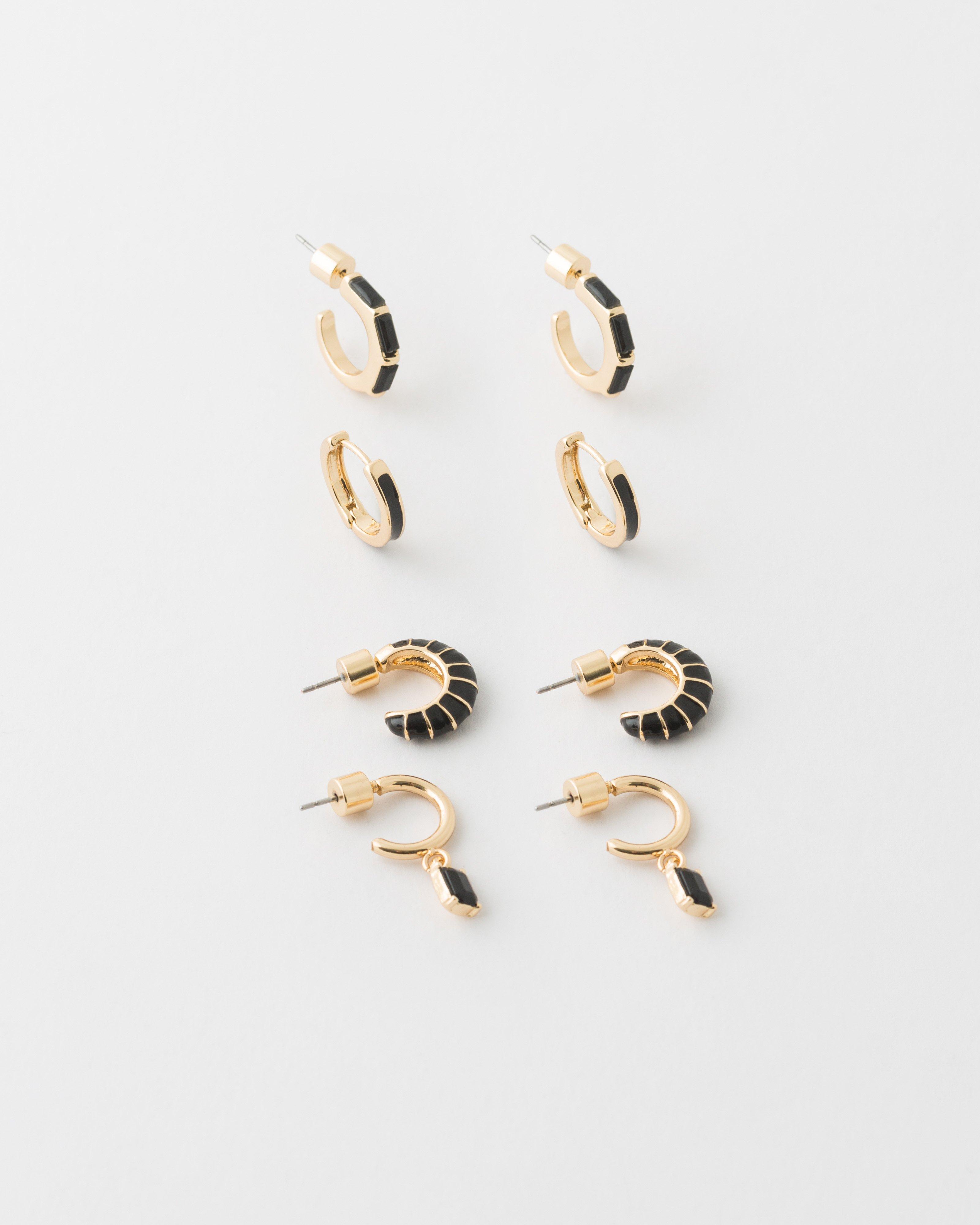 Black & Gold Hoops Earring Pack -  Gold