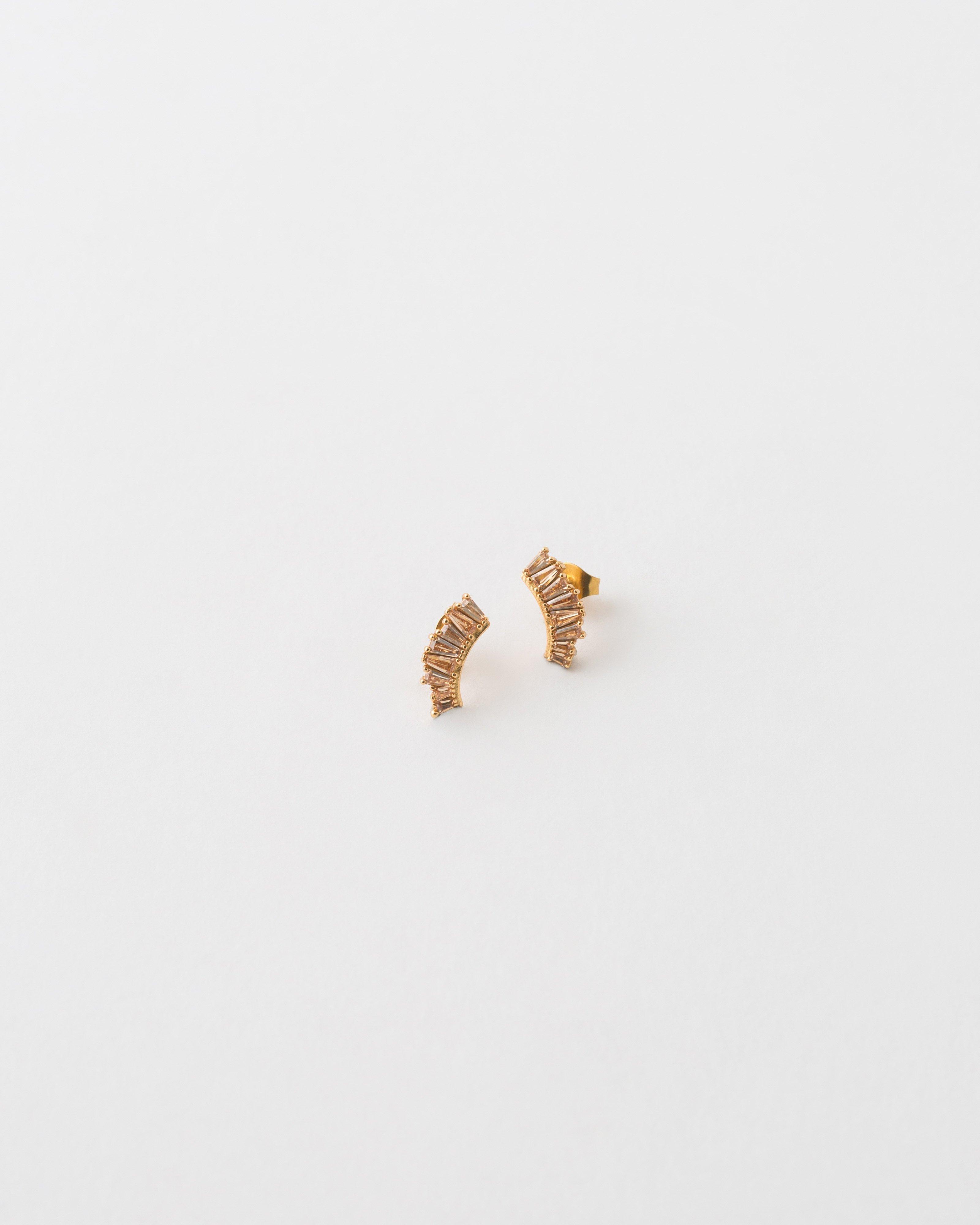 Sterling Silver Crystal Huggie Earrings  -  Brown
