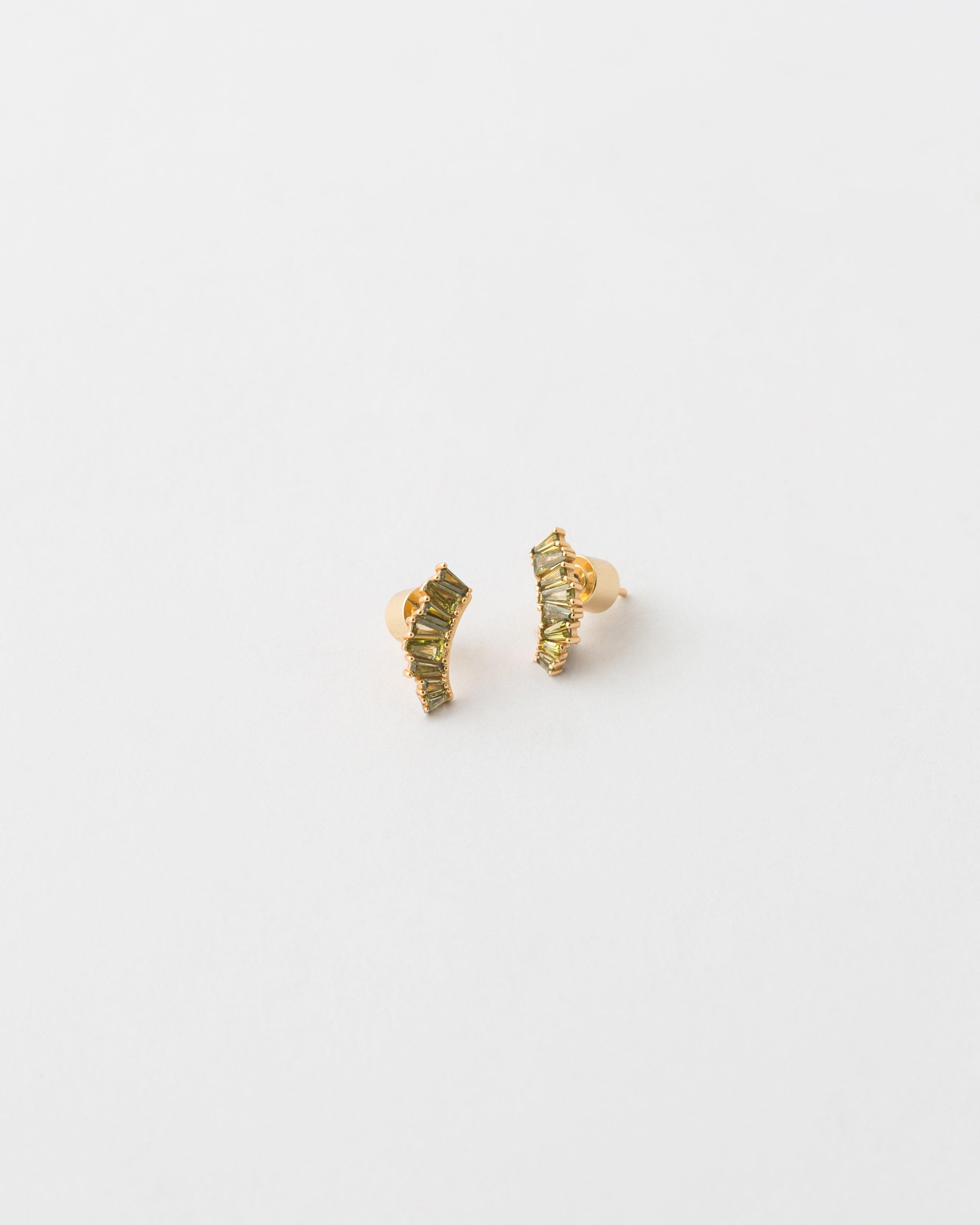 Sterling Silver Crystal Huggie Earrings  -  Dark Green