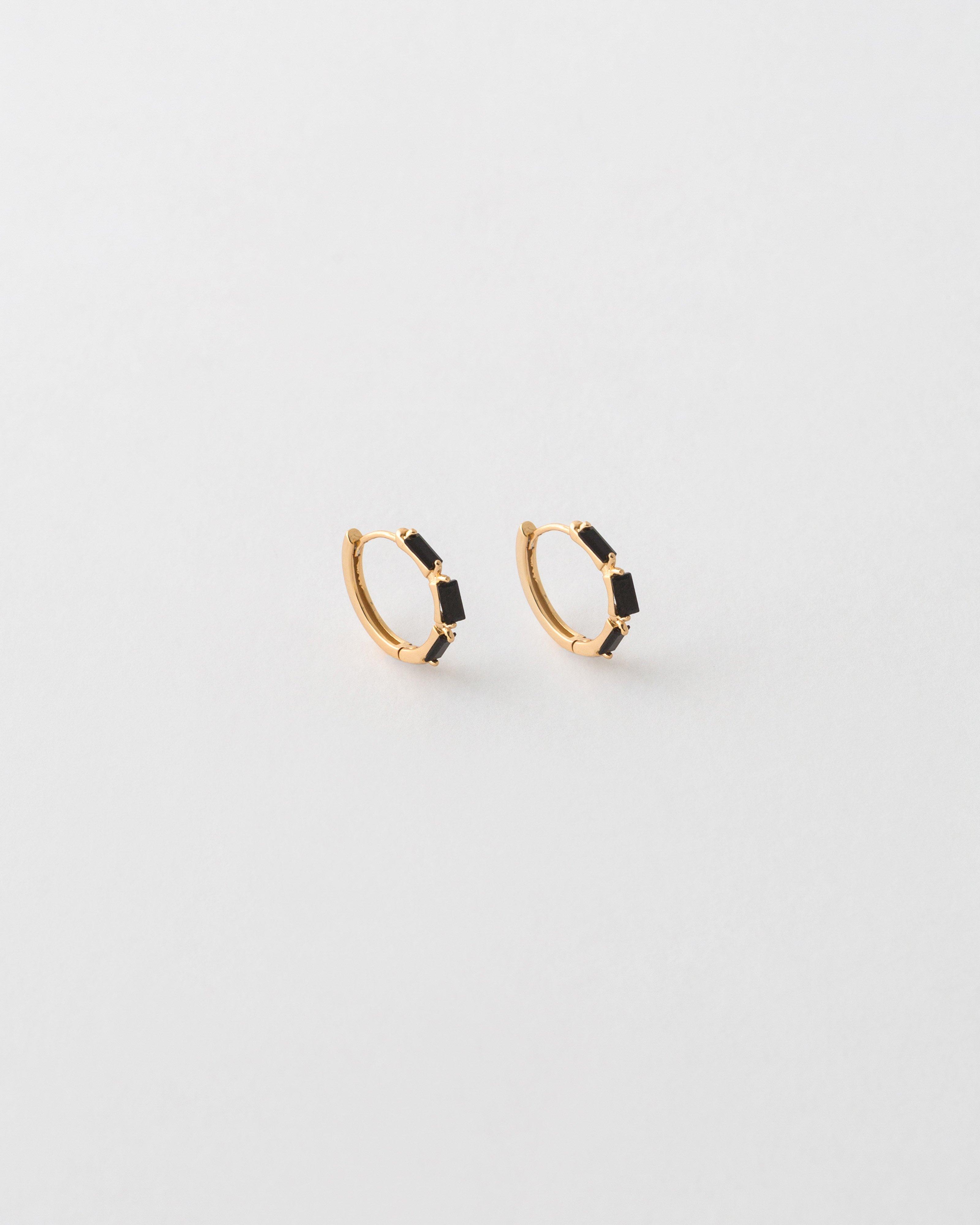 Sterling Silver Baguette Hoop Earrings -  Black