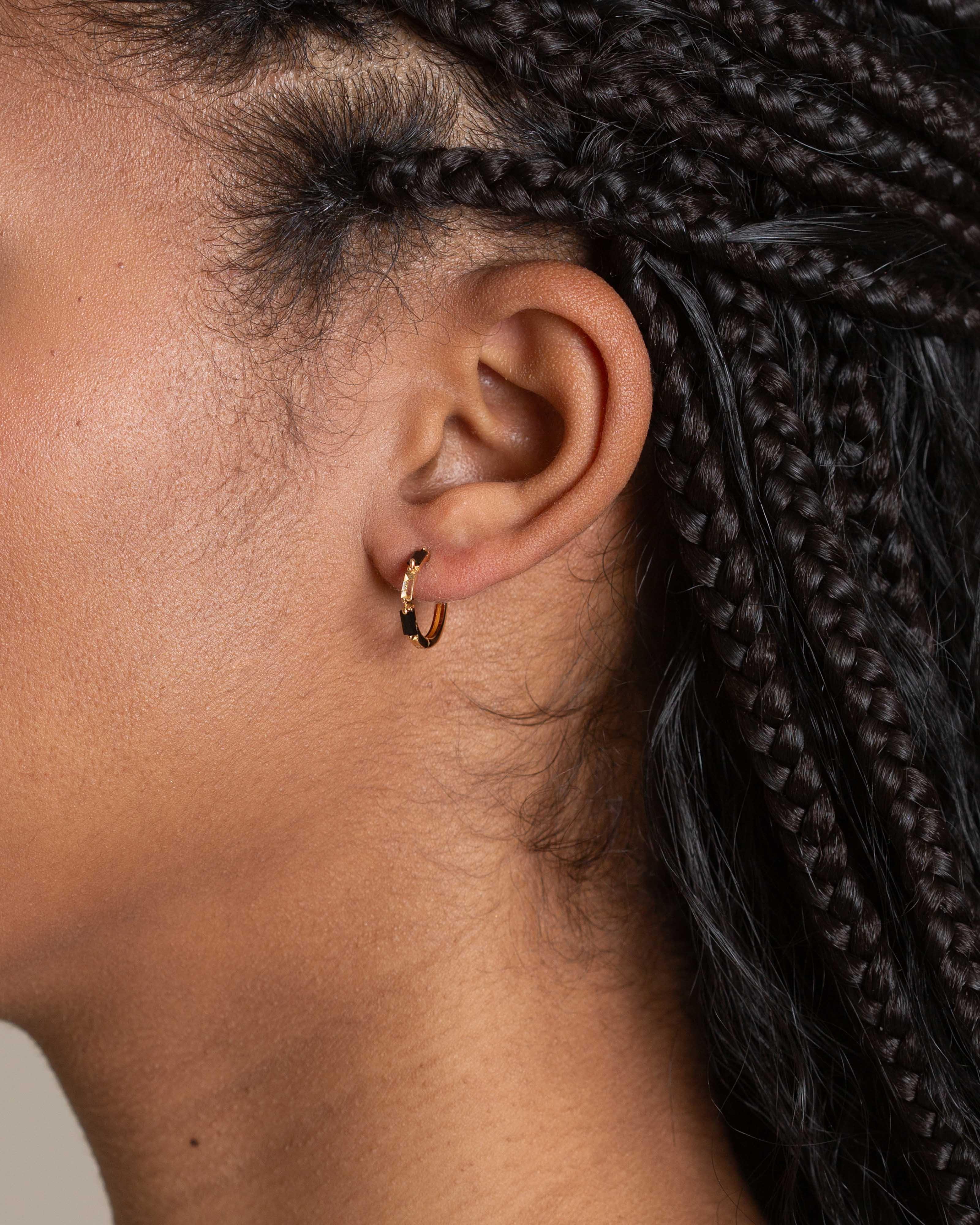 Sterling Silver Baguette Hoop Earrings -  Black