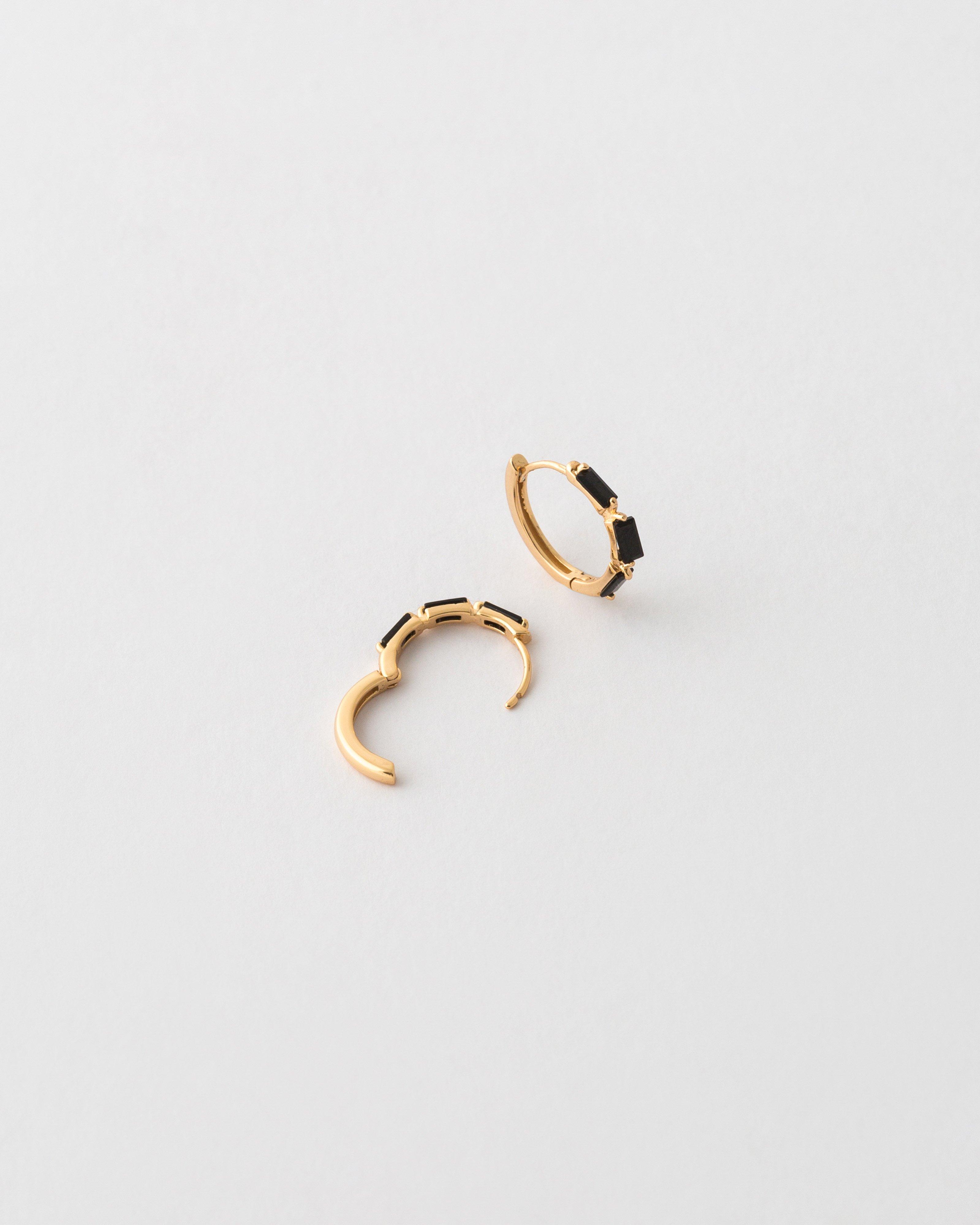 Sterling Silver Baguette Hoop Earrings -  Black