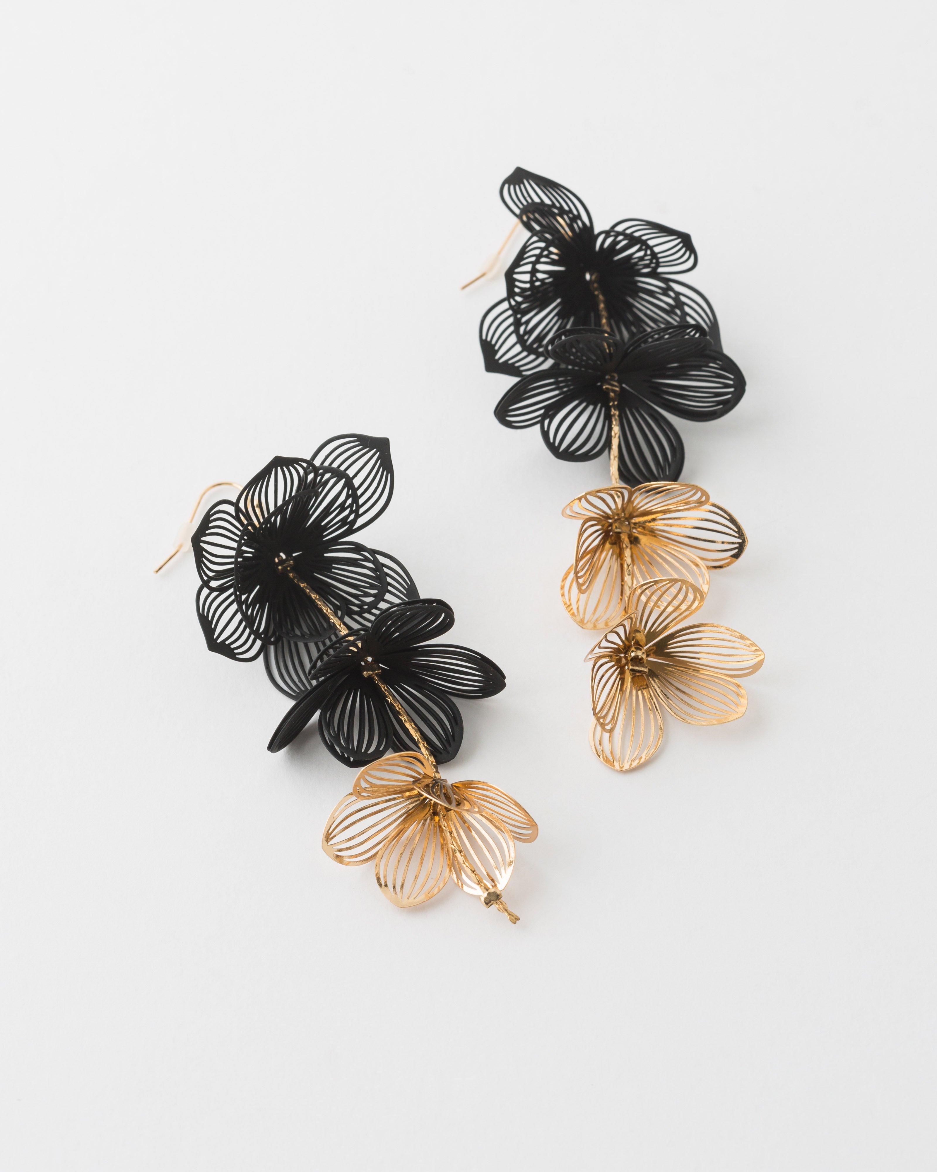 Flower Drop Earrings -  Gold